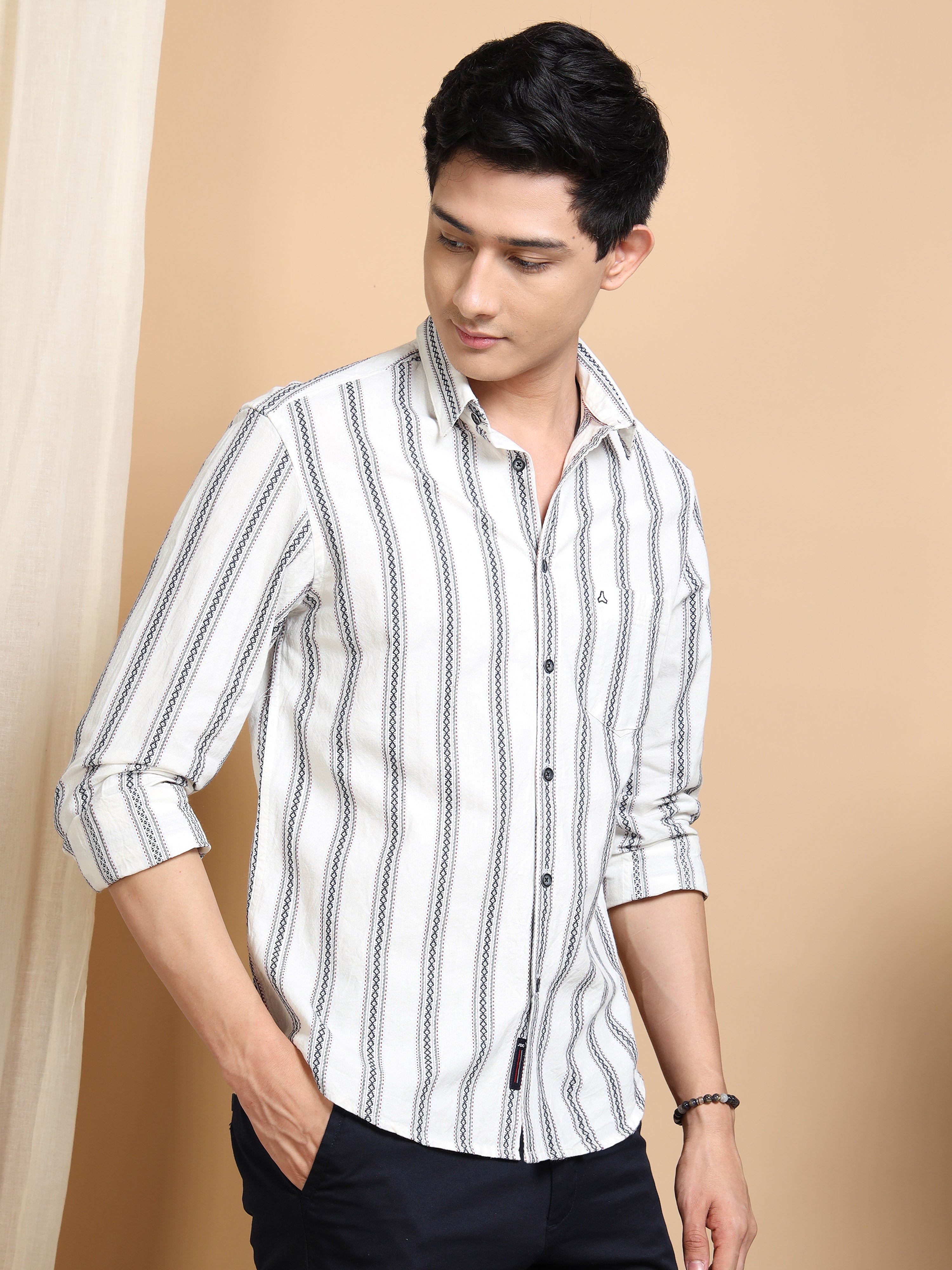MEN'S NAVY STRIPE SLIM FIT SHIRT