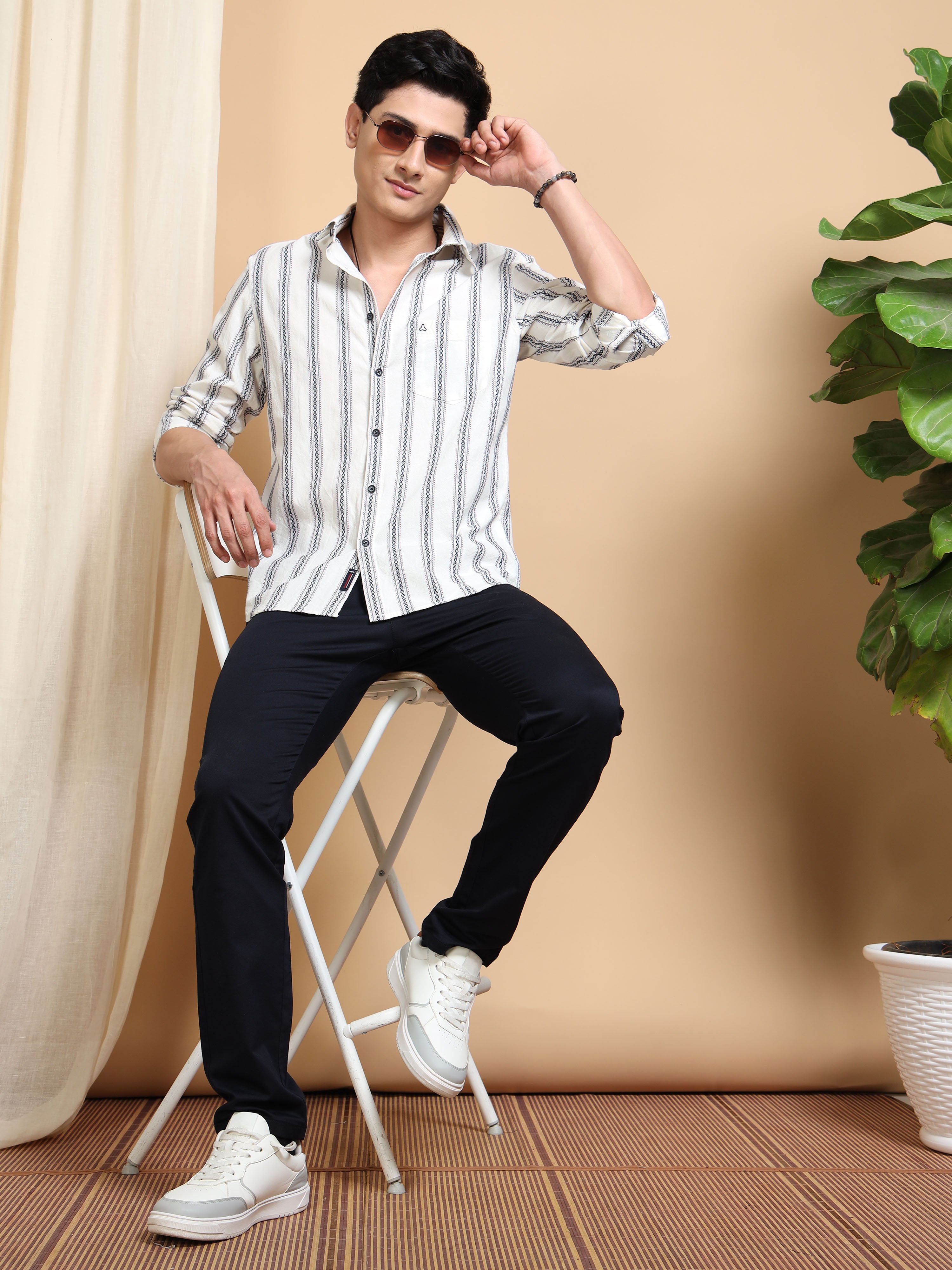 MEN'S NAVY STRIPE SLIM FIT SHIRT