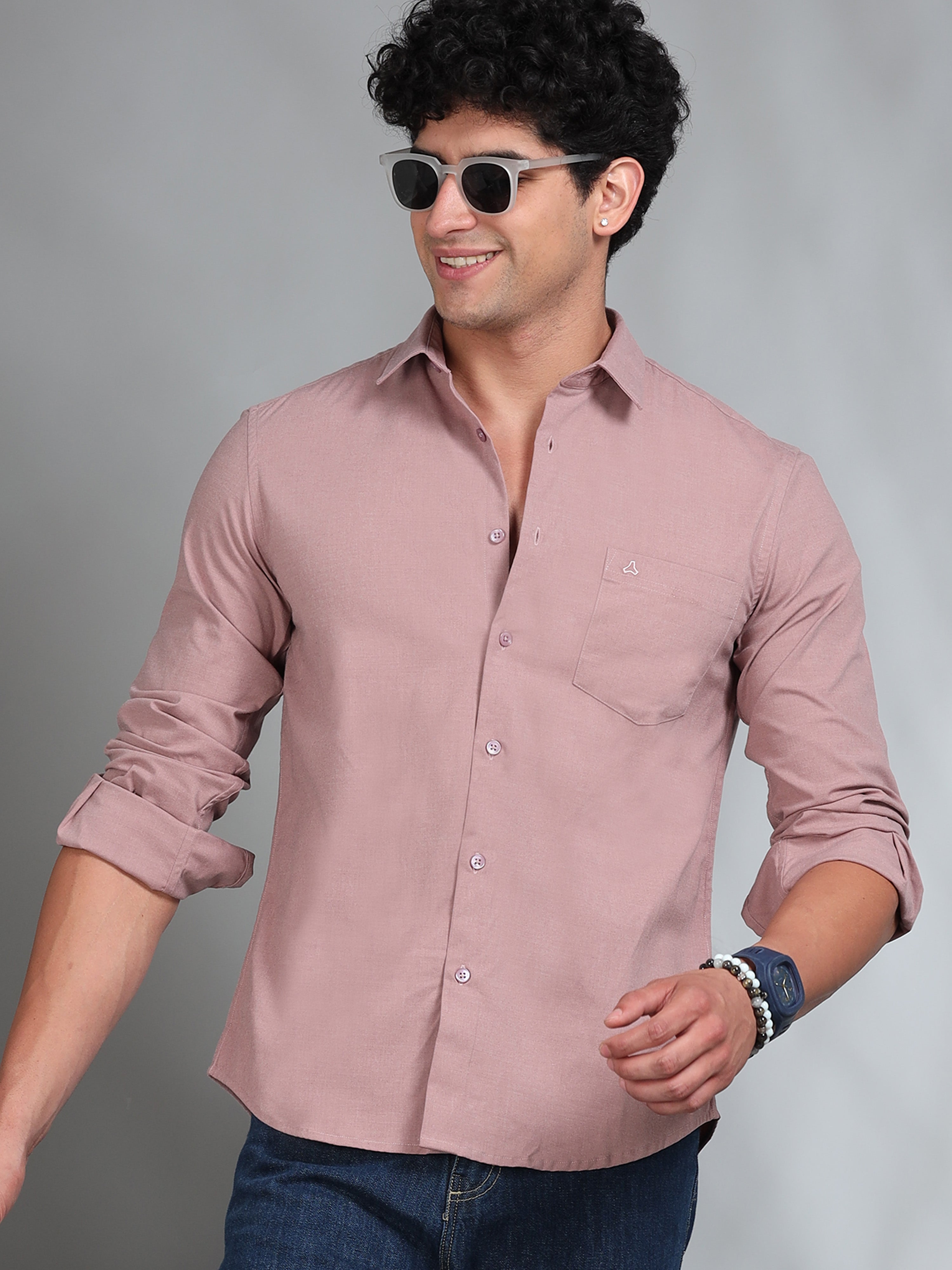 MEN'S LT.MAROON SOLID SLIM FIT SHIRT
