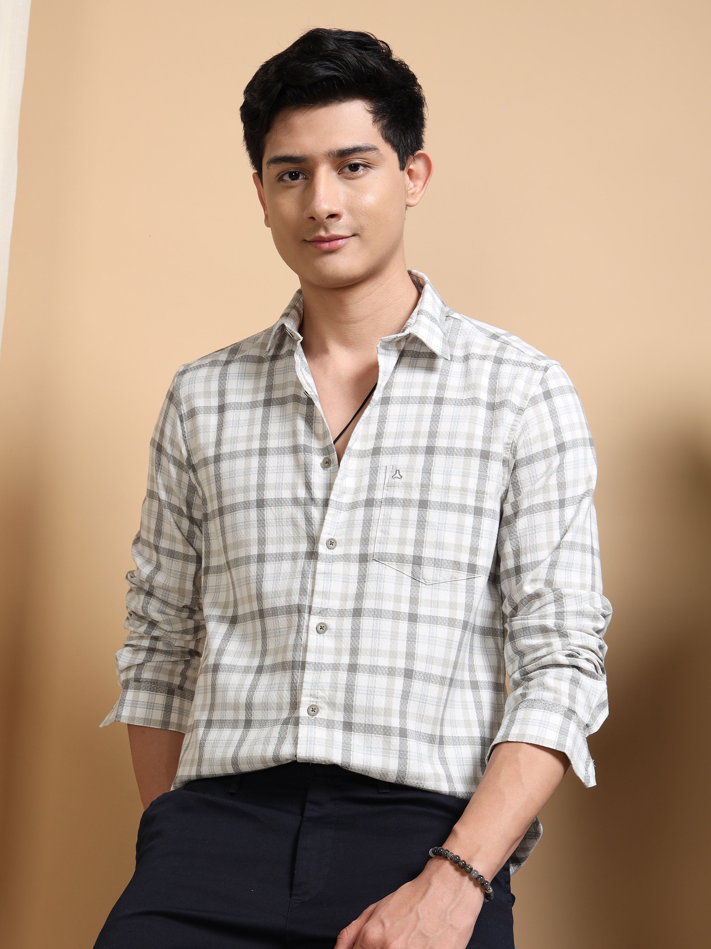 MEN'S GREY CHECKS SLIM FIT SHIRT