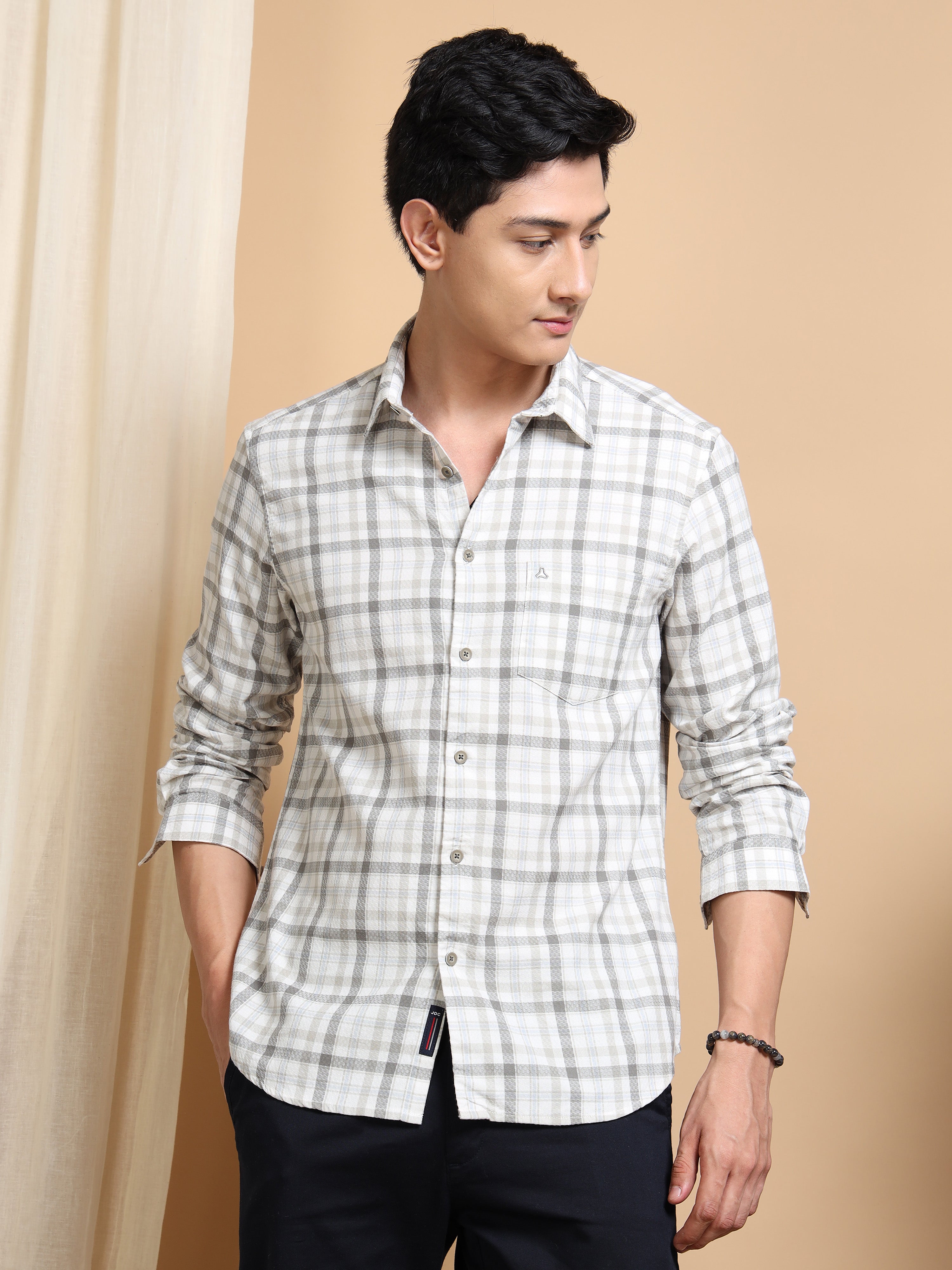 MEN'S GREY CHECKS SLIM FIT SHIRT