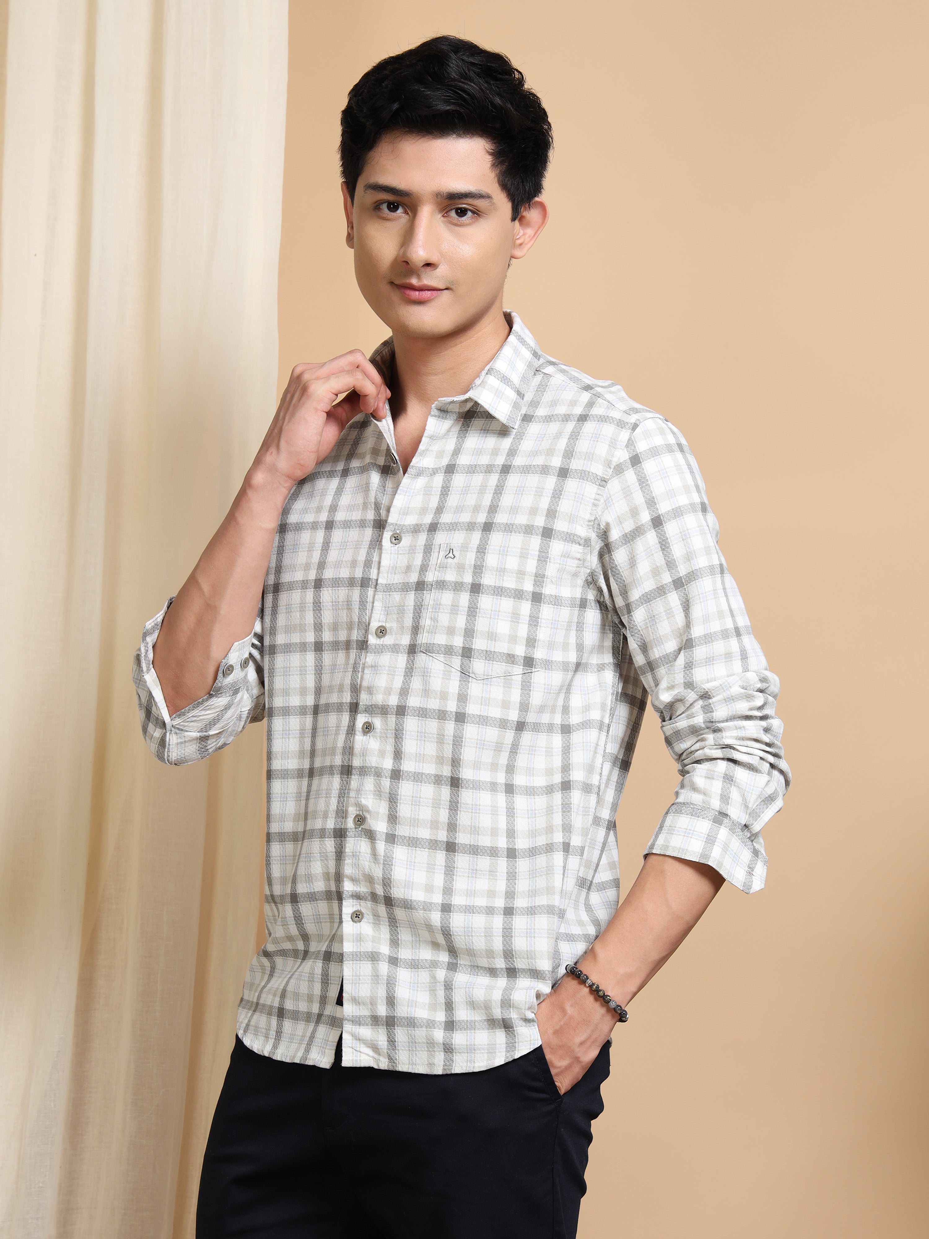 MEN'S GREY CHECKS SLIM FIT SHIRT