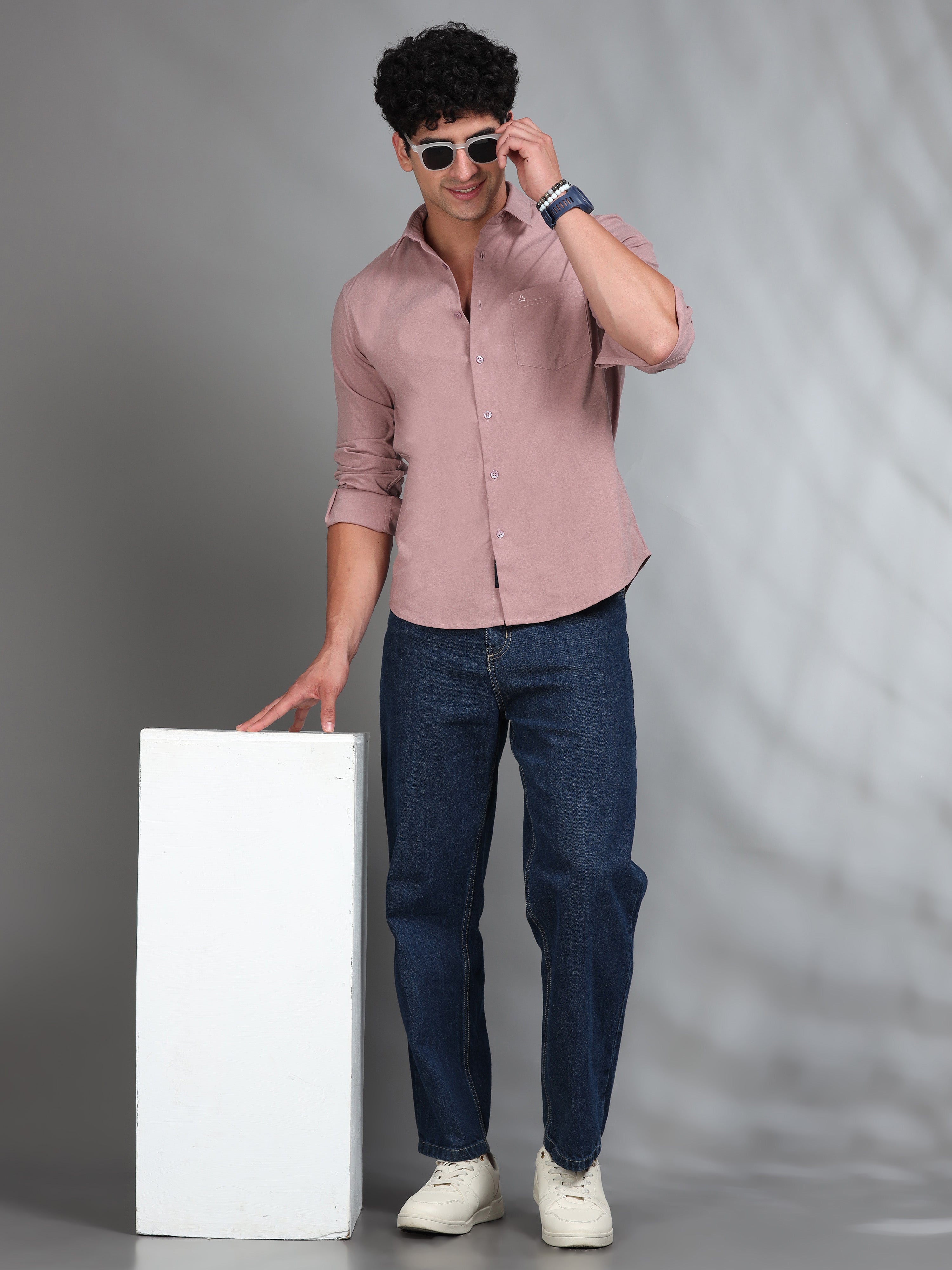 MEN'S LT.MAROON SOLID SLIM FIT SHIRT