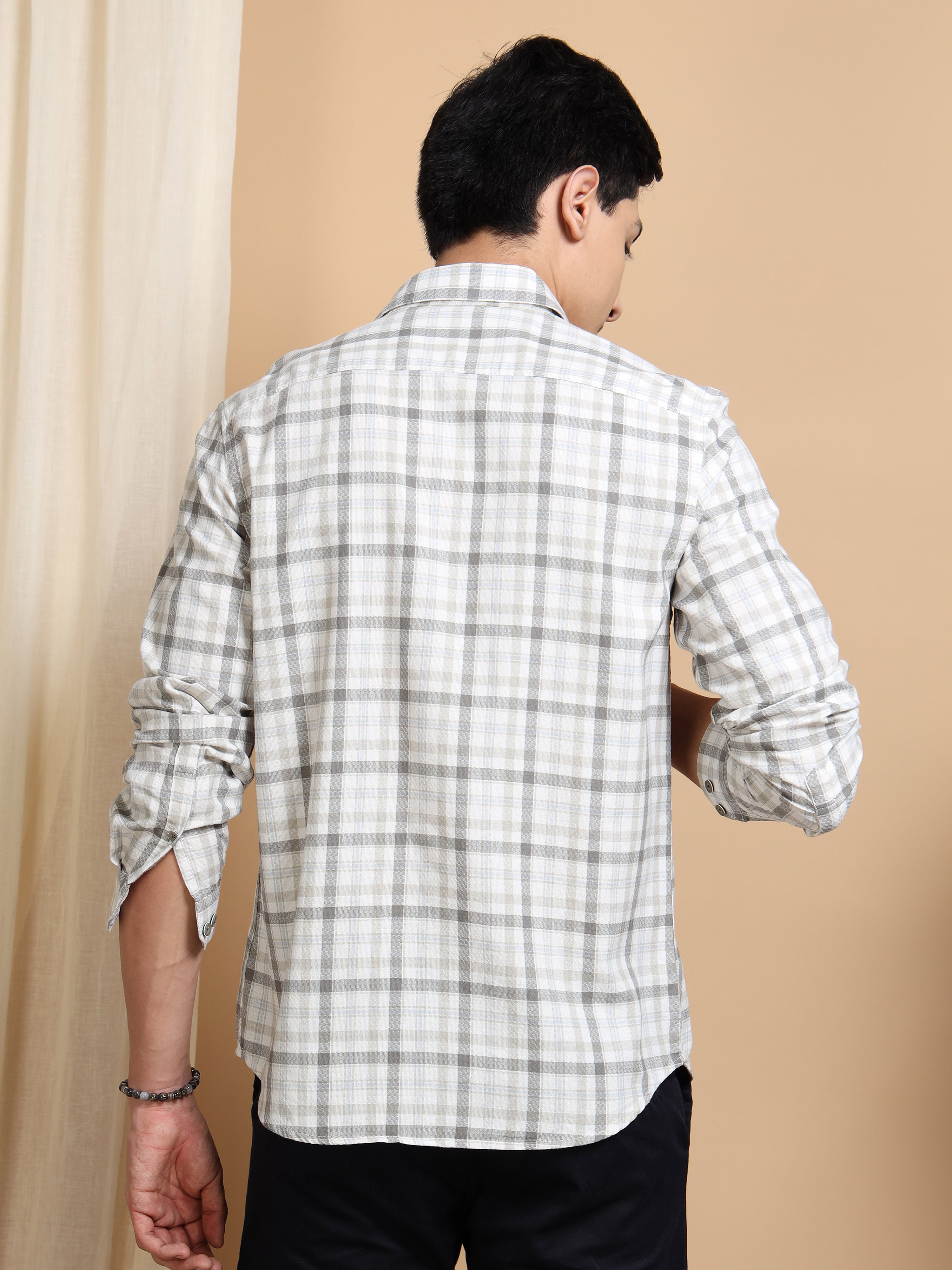 MEN'S GREY CHECKS SLIM FIT SHIRT
