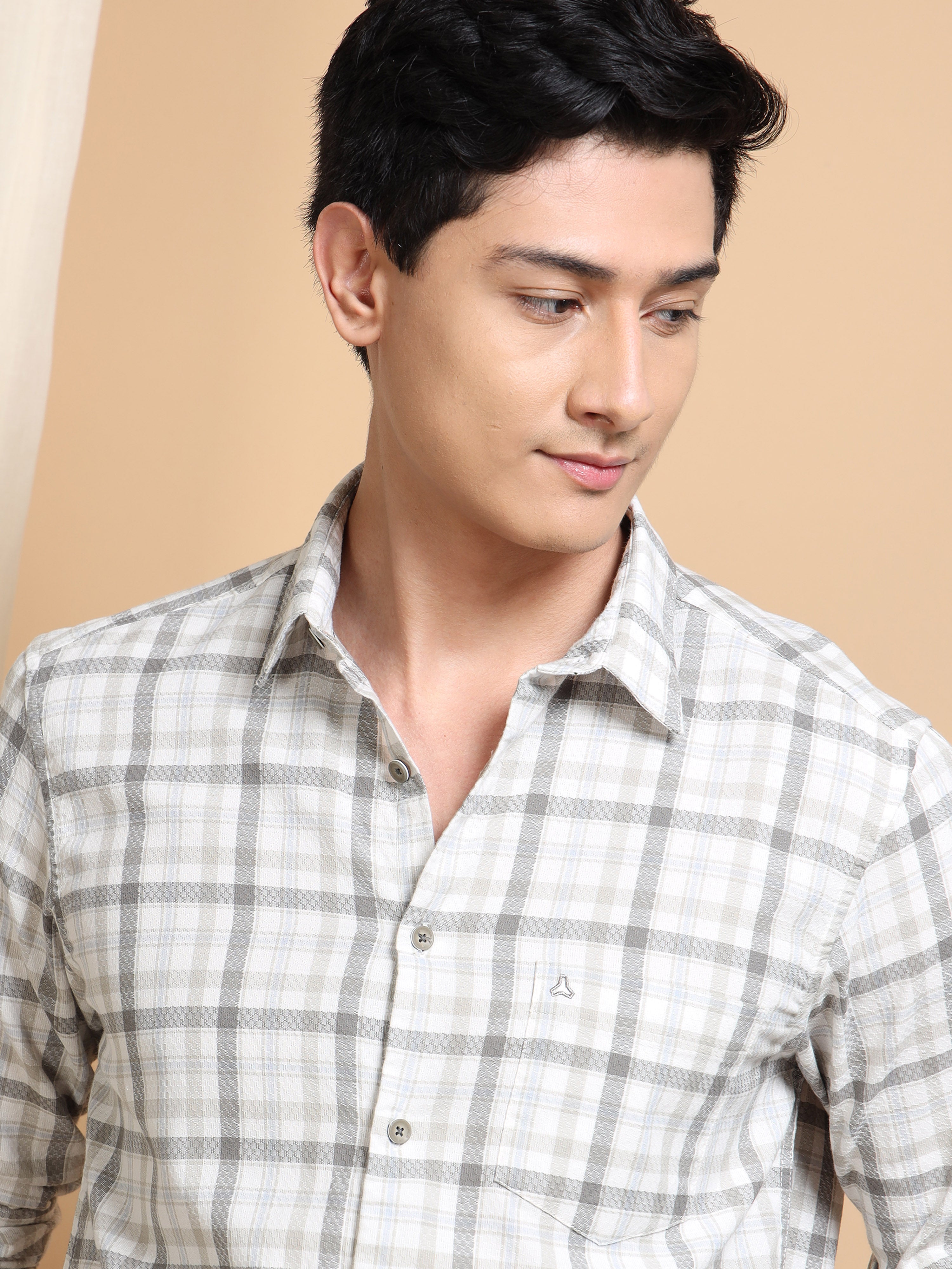 MEN'S GREY CHECKS SLIM FIT SHIRT