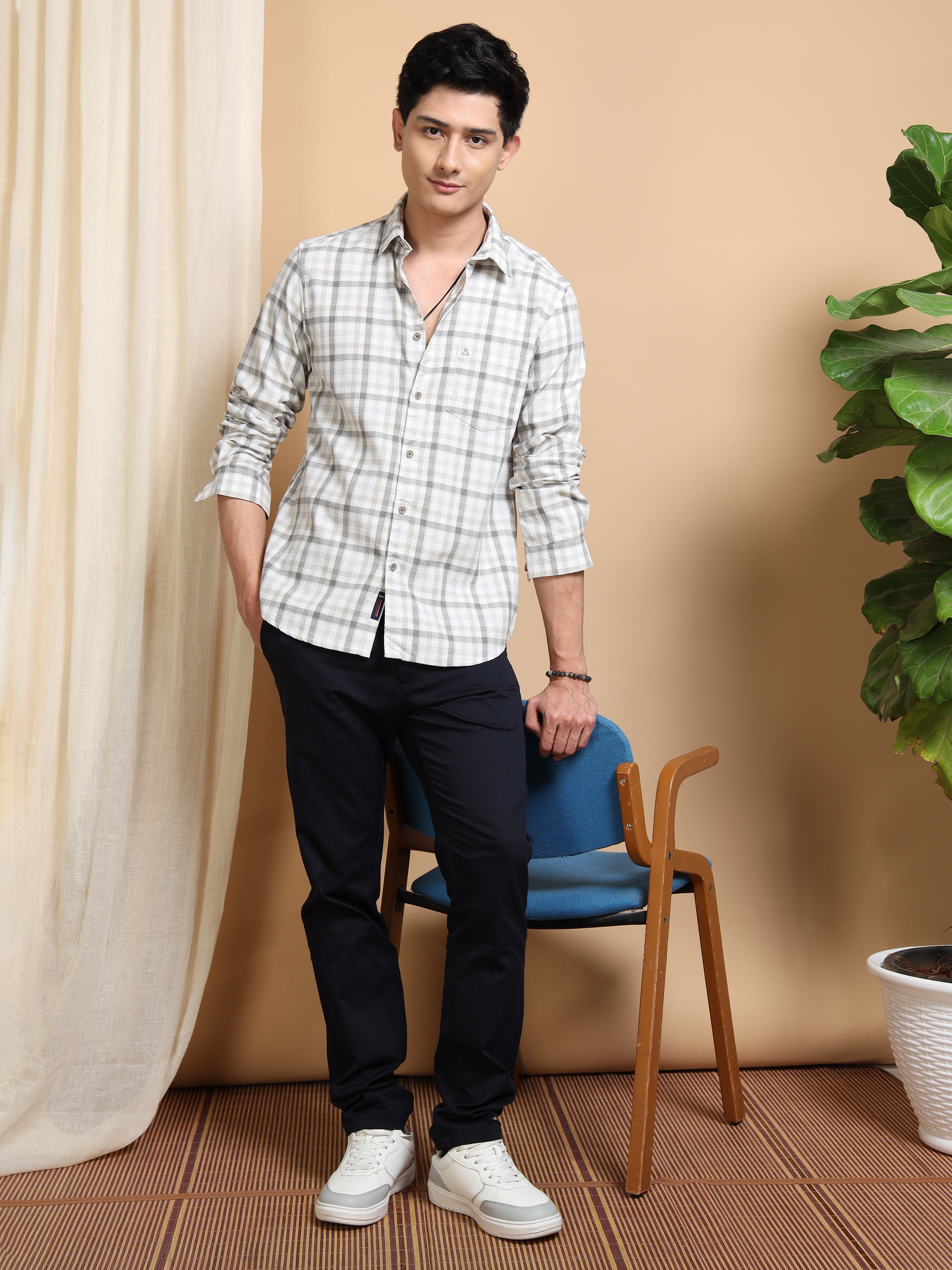 MEN'S GREY CHECKS SLIM FIT SHIRT