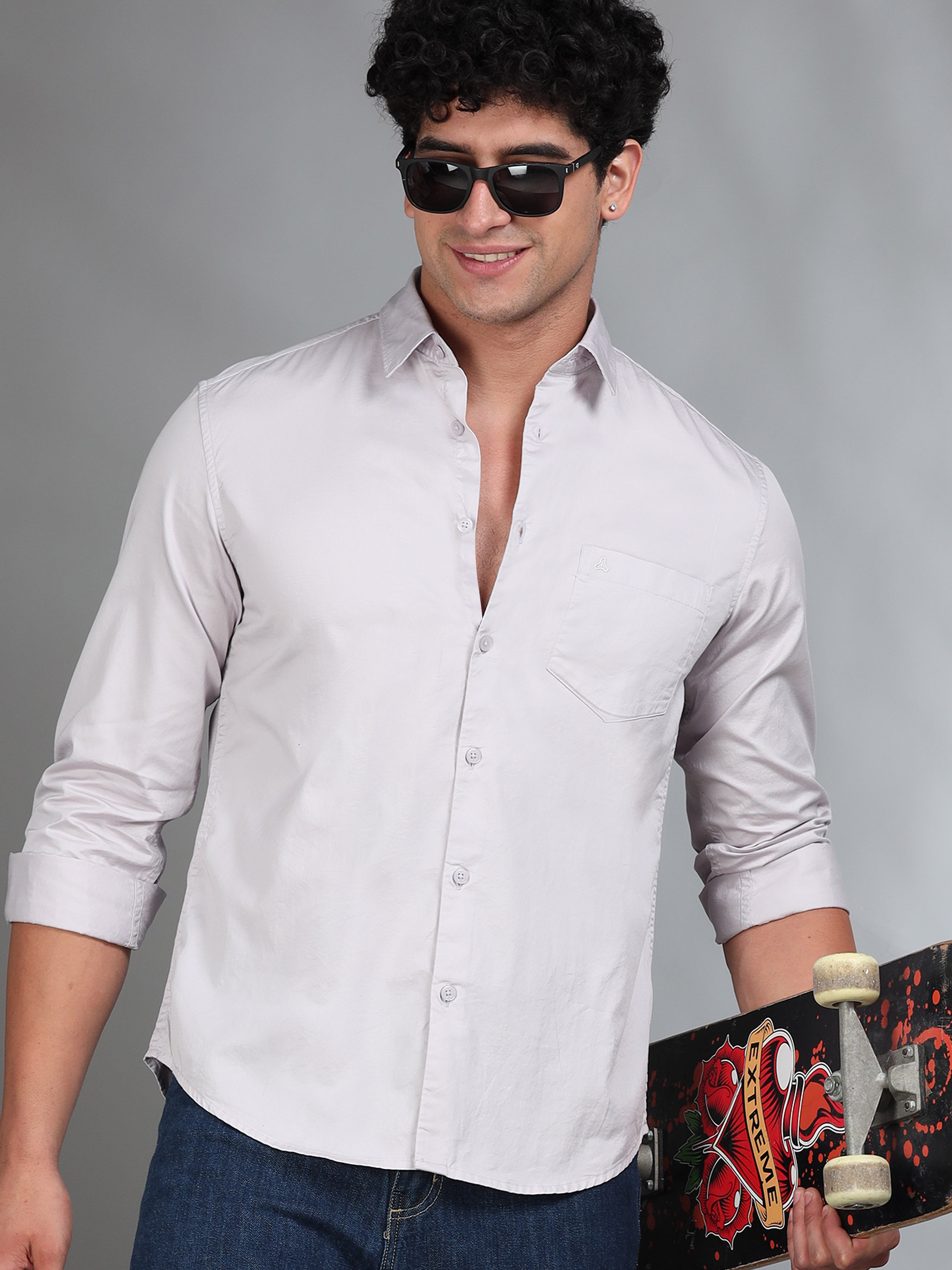MEN'S LT.GREY SOLID SLIM FIT SHIRT