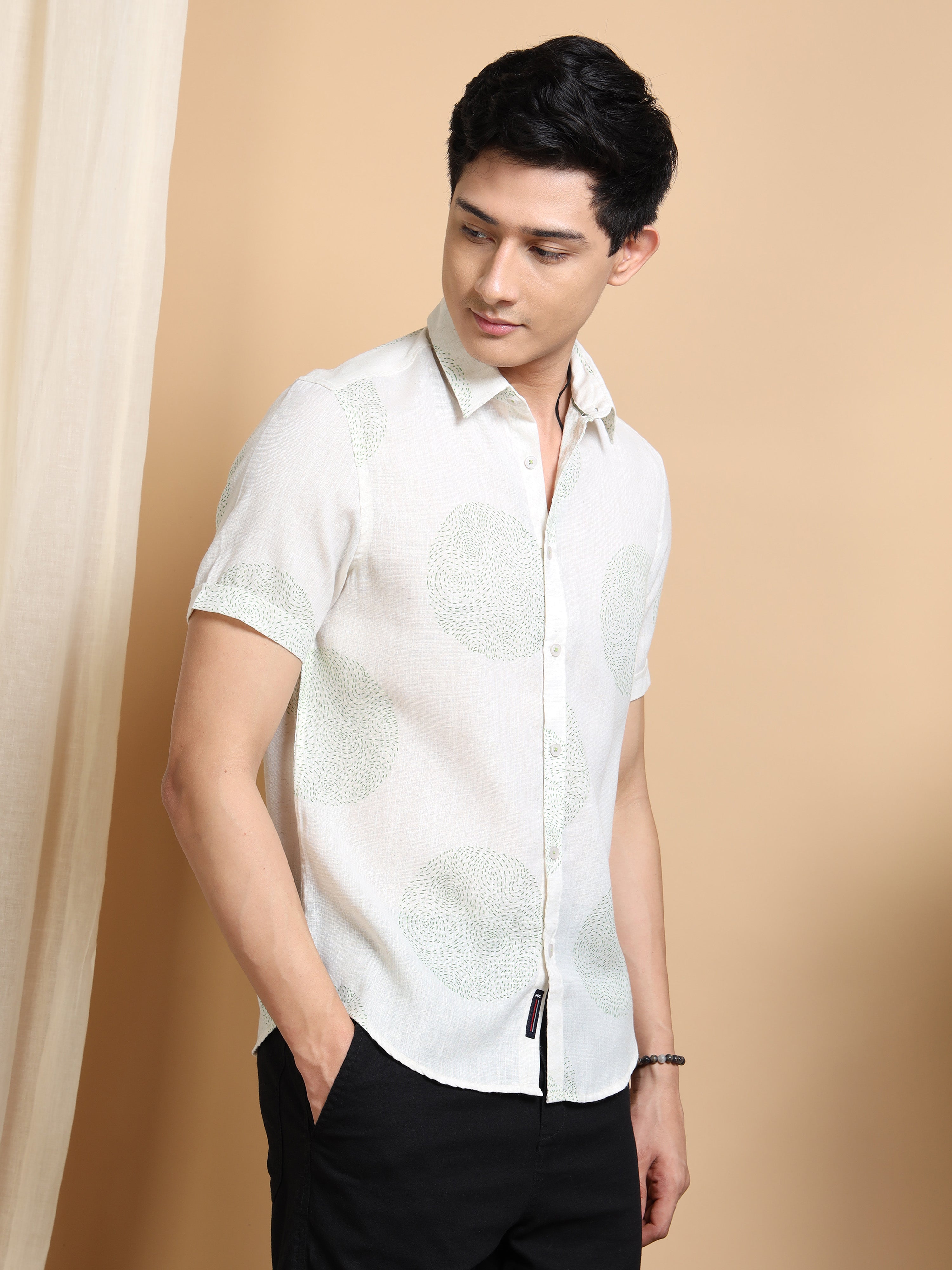 MEN'S PISTA GREEN PRINT SLIM FIT SHIRT