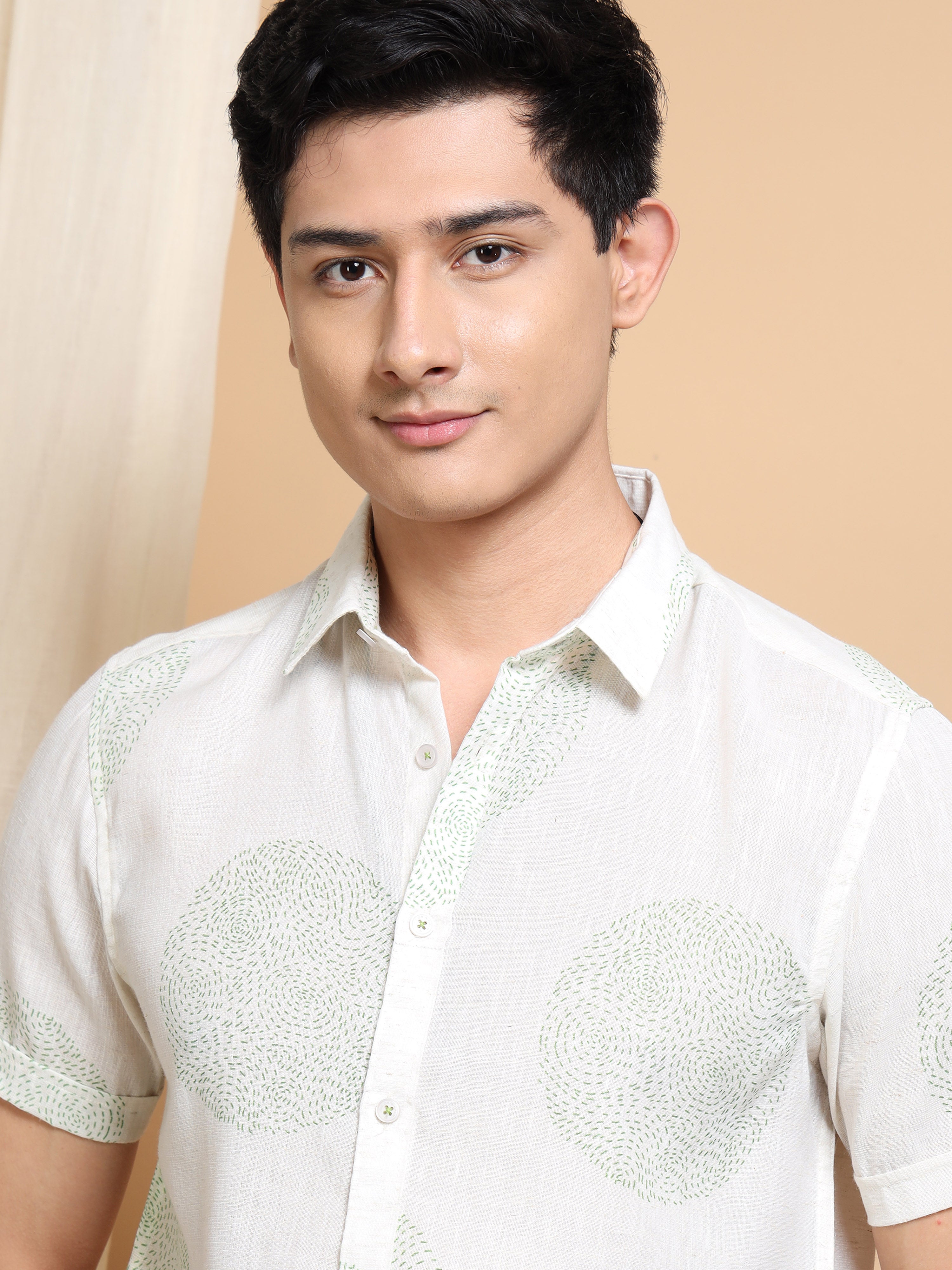 MEN'S PISTA GREEN PRINT SLIM FIT SHIRT