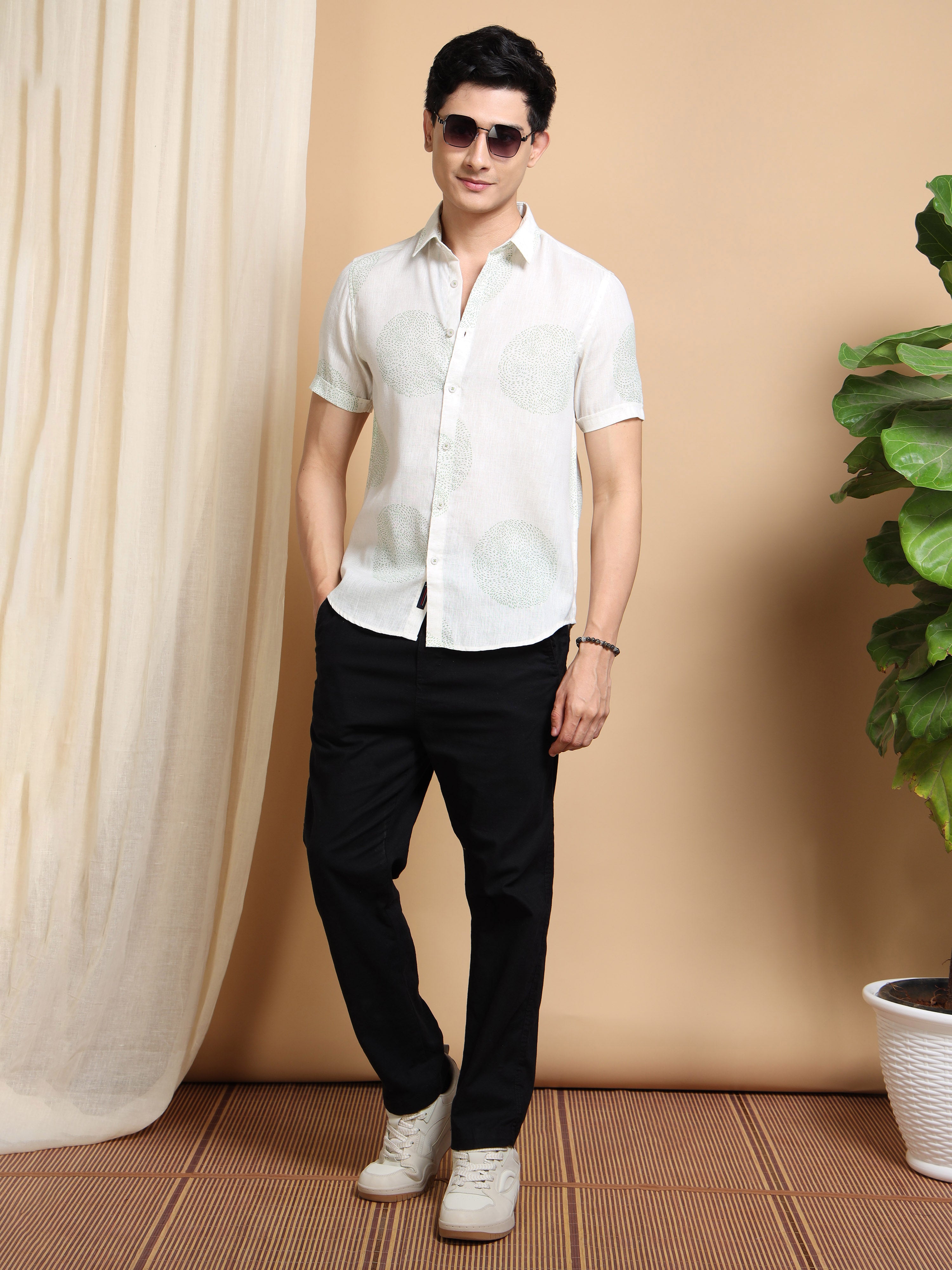 MEN'S PISTA GREEN PRINT SLIM FIT SHIRT