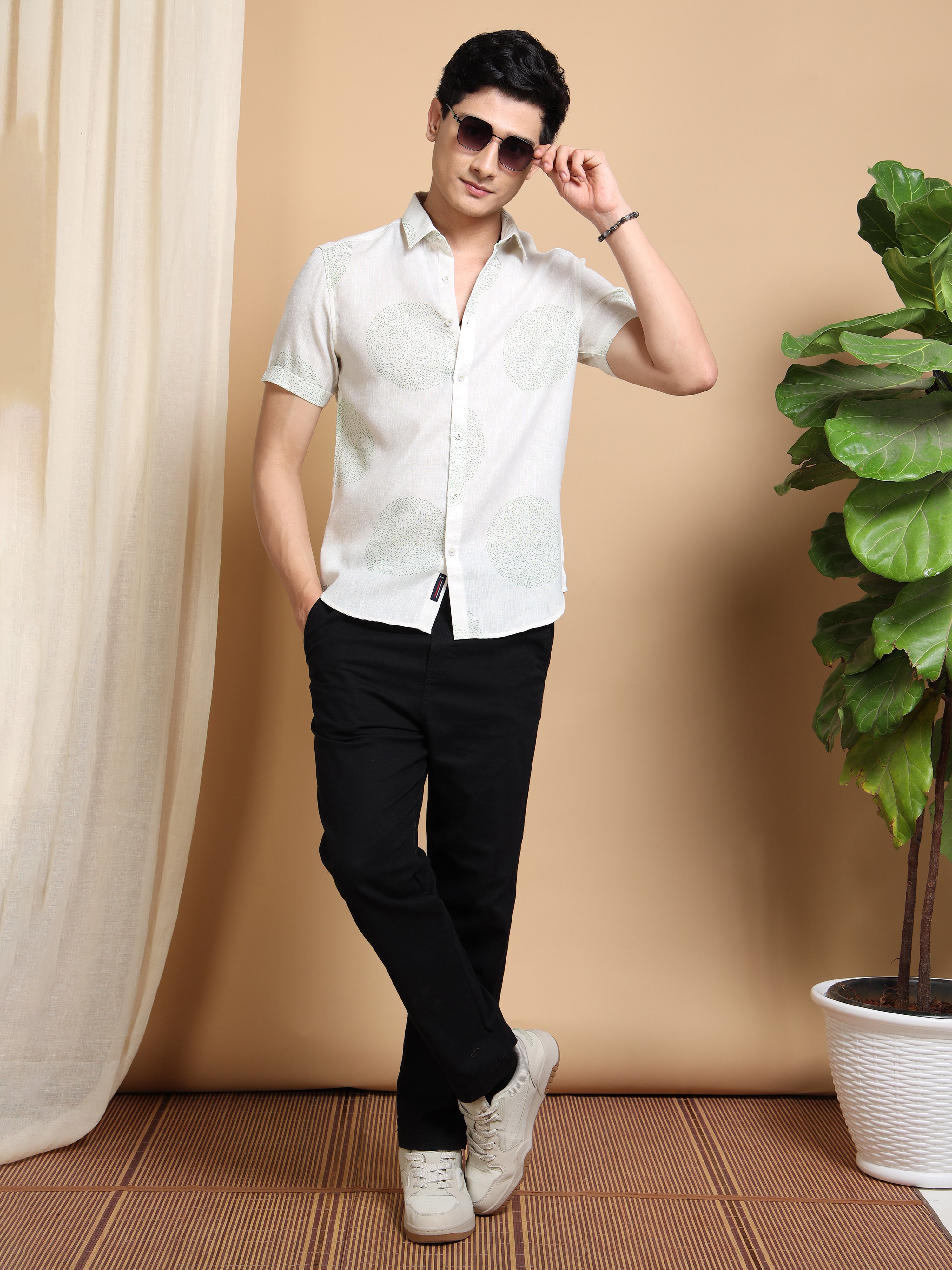 MEN'S PISTA GREEN PRINT SLIM FIT SHIRT