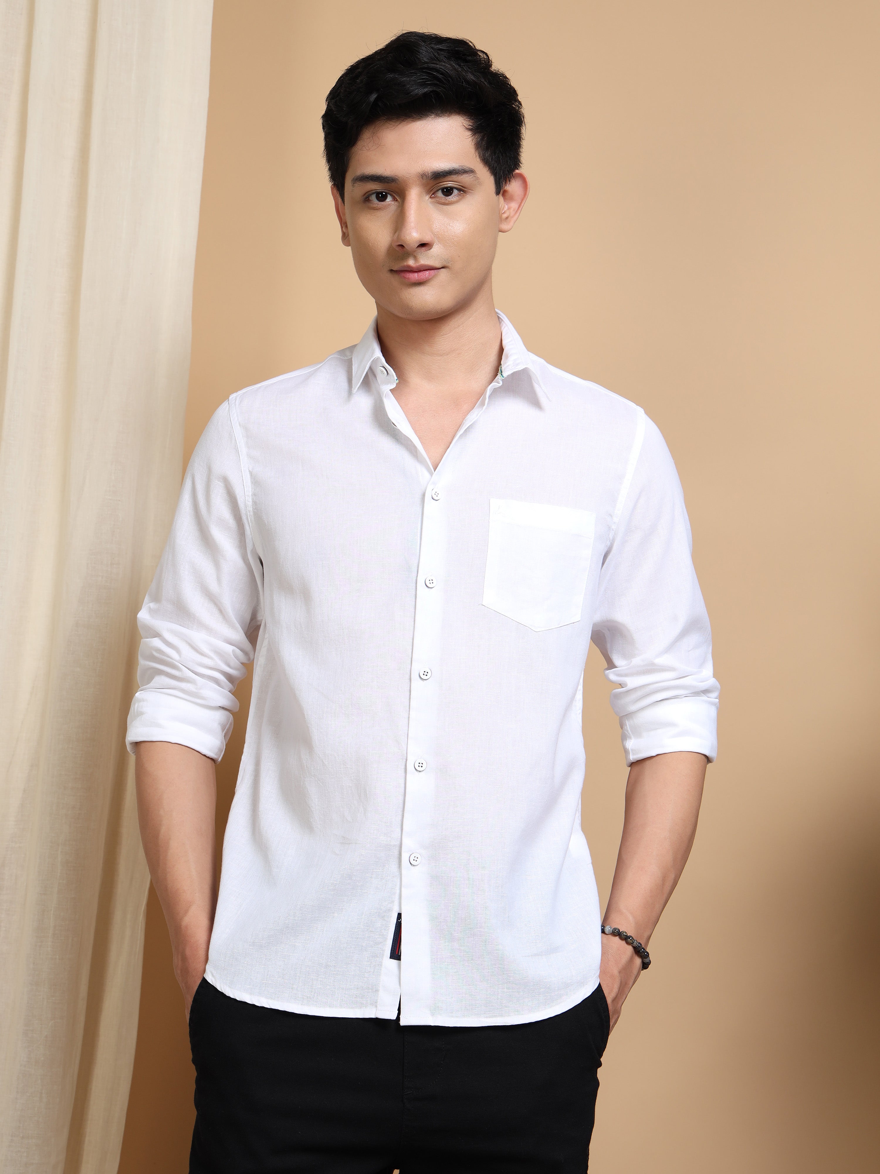 MEN'S WHITE SOLID SLIM FIT SHIRT