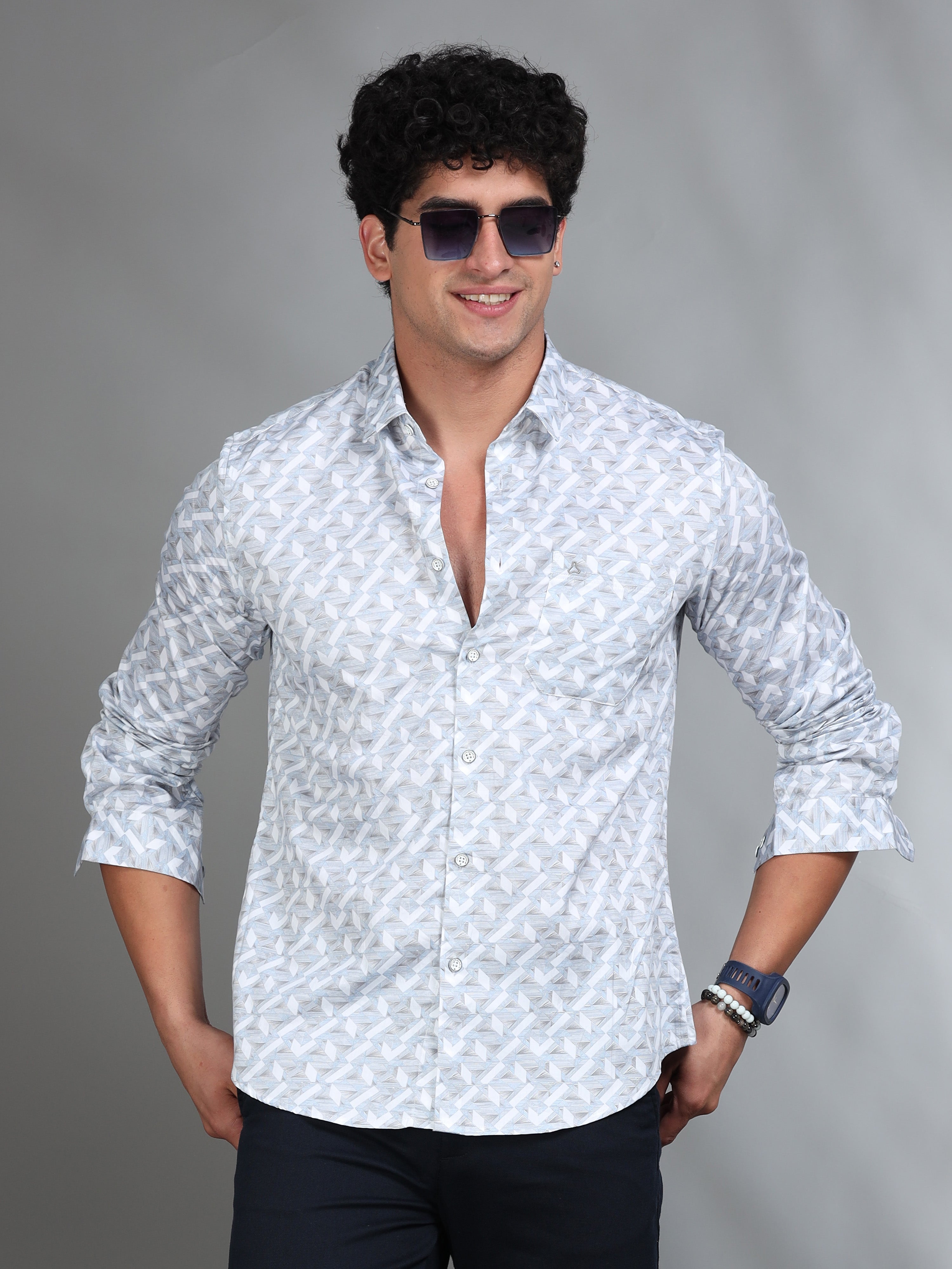 MEN'S BLUE PRINT SLIM FIT SHIRT