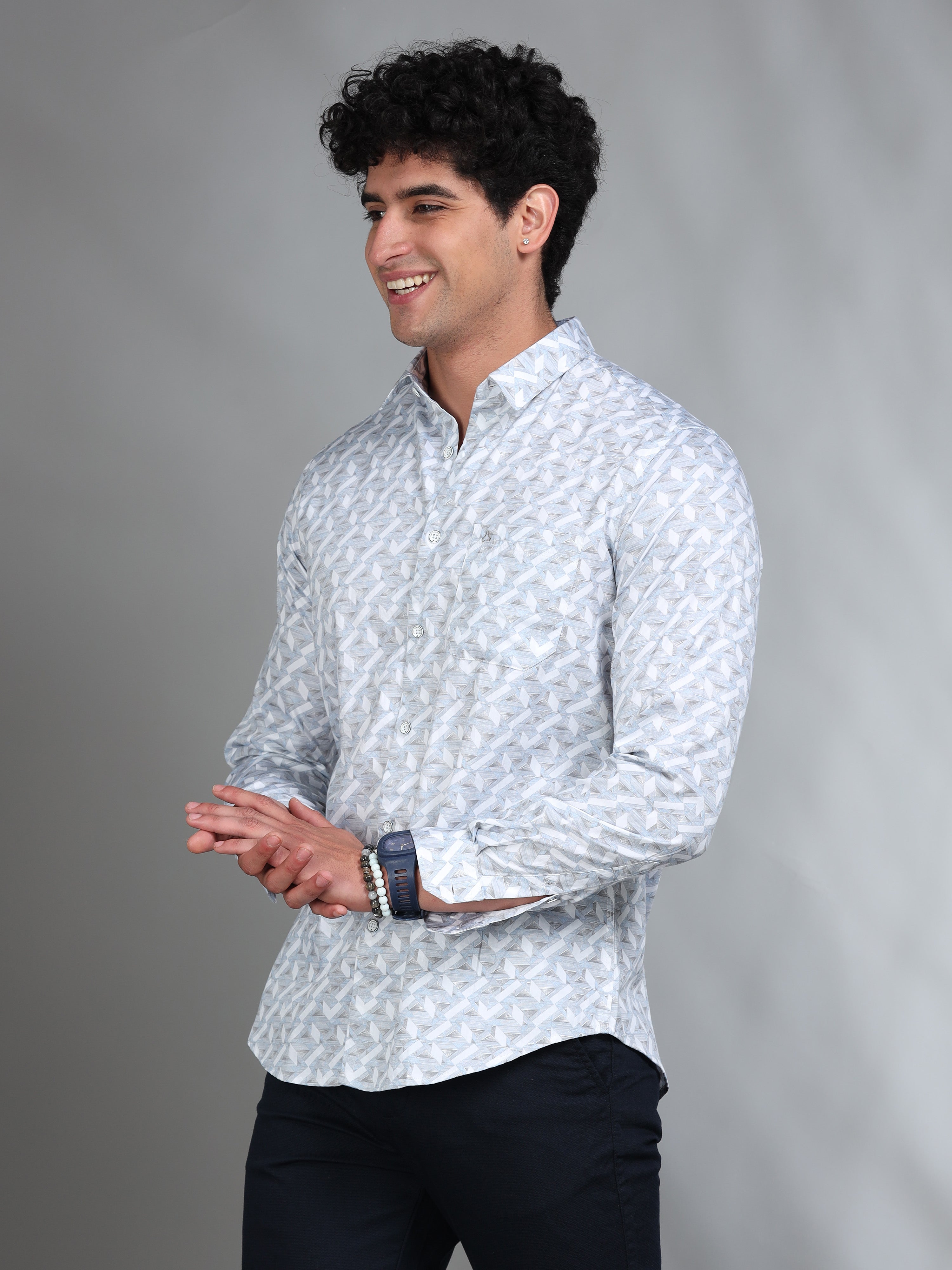 MEN'S BLUE PRINT SLIM FIT SHIRT