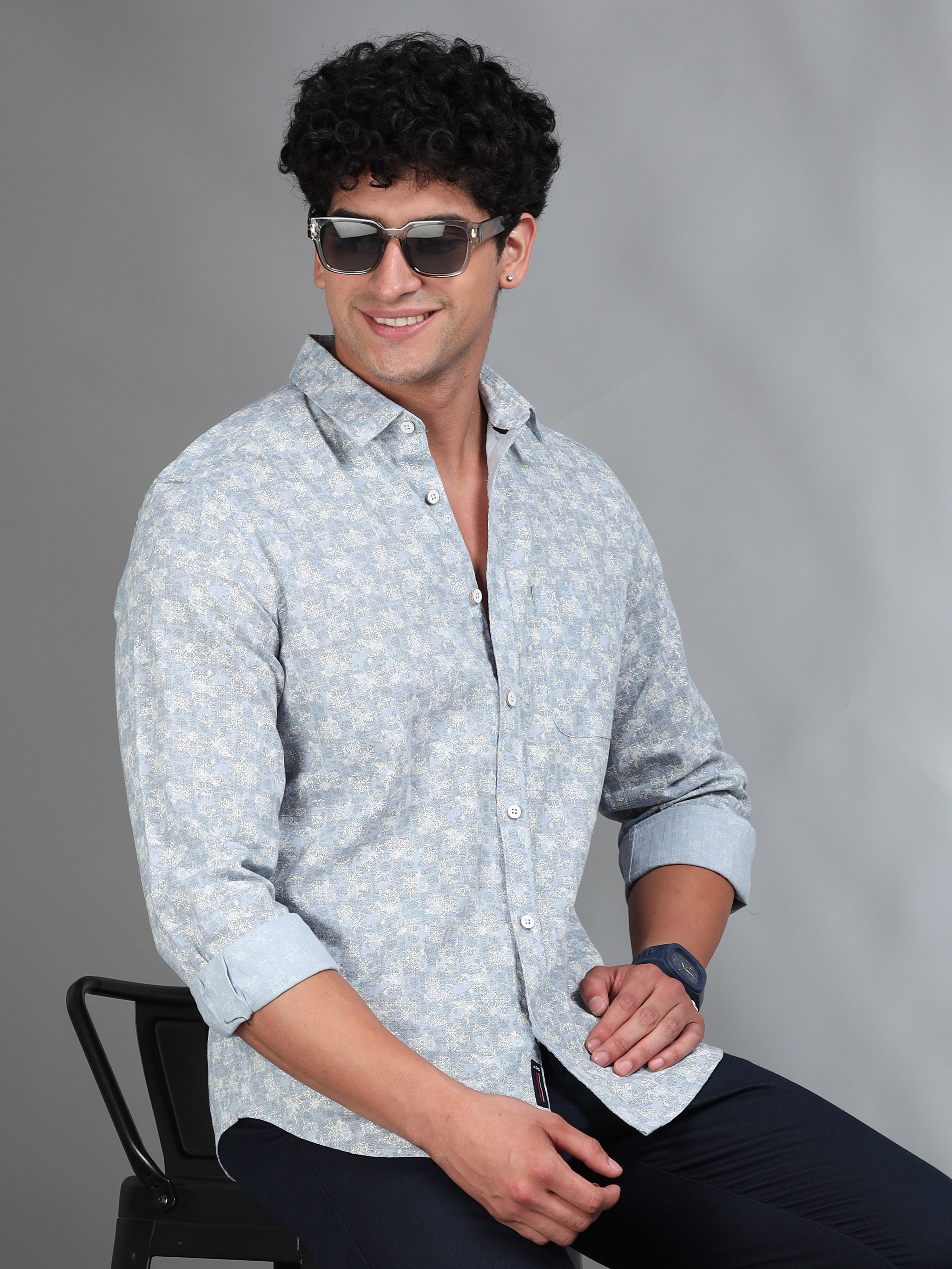 MEN'S LT.LAVENDER PRINT SLIM FIT SHIRT