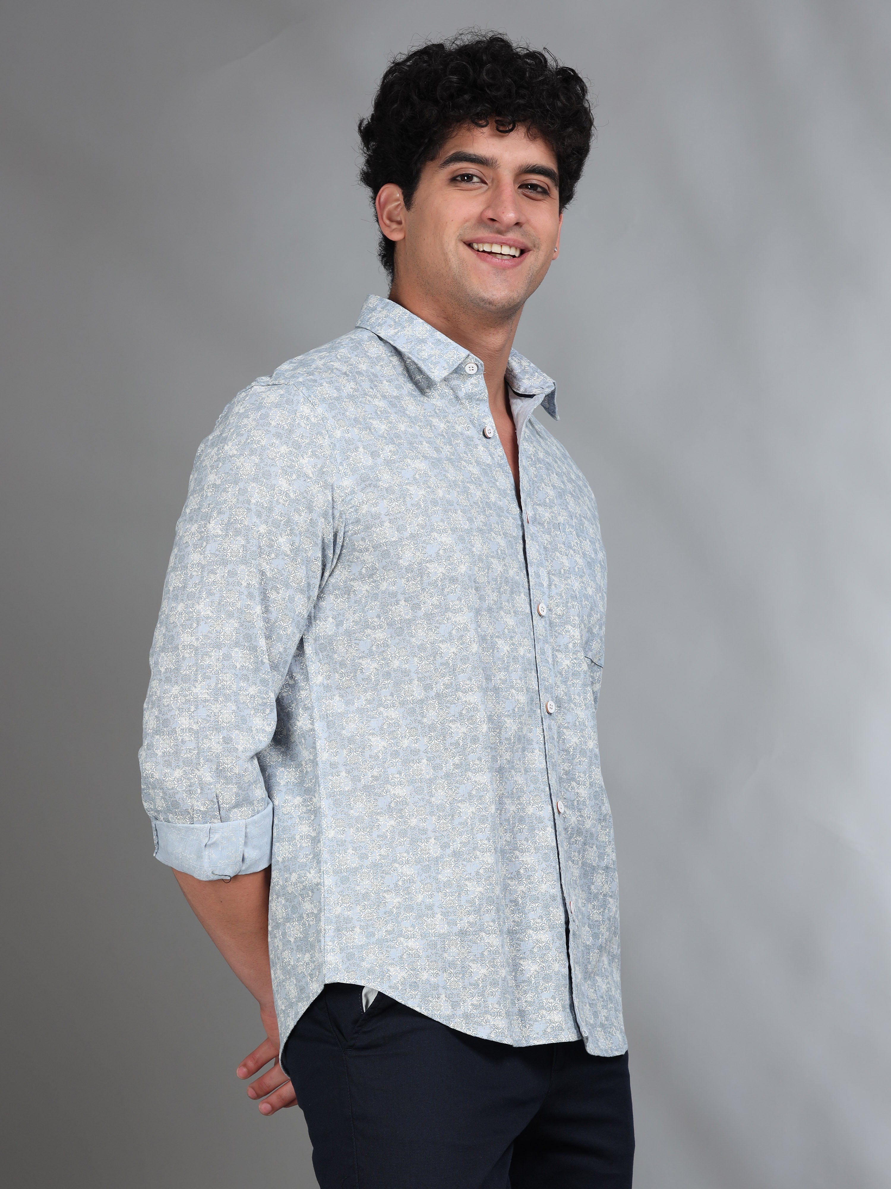 MEN'S LT.LAVENDER PRINT SLIM FIT SHIRT