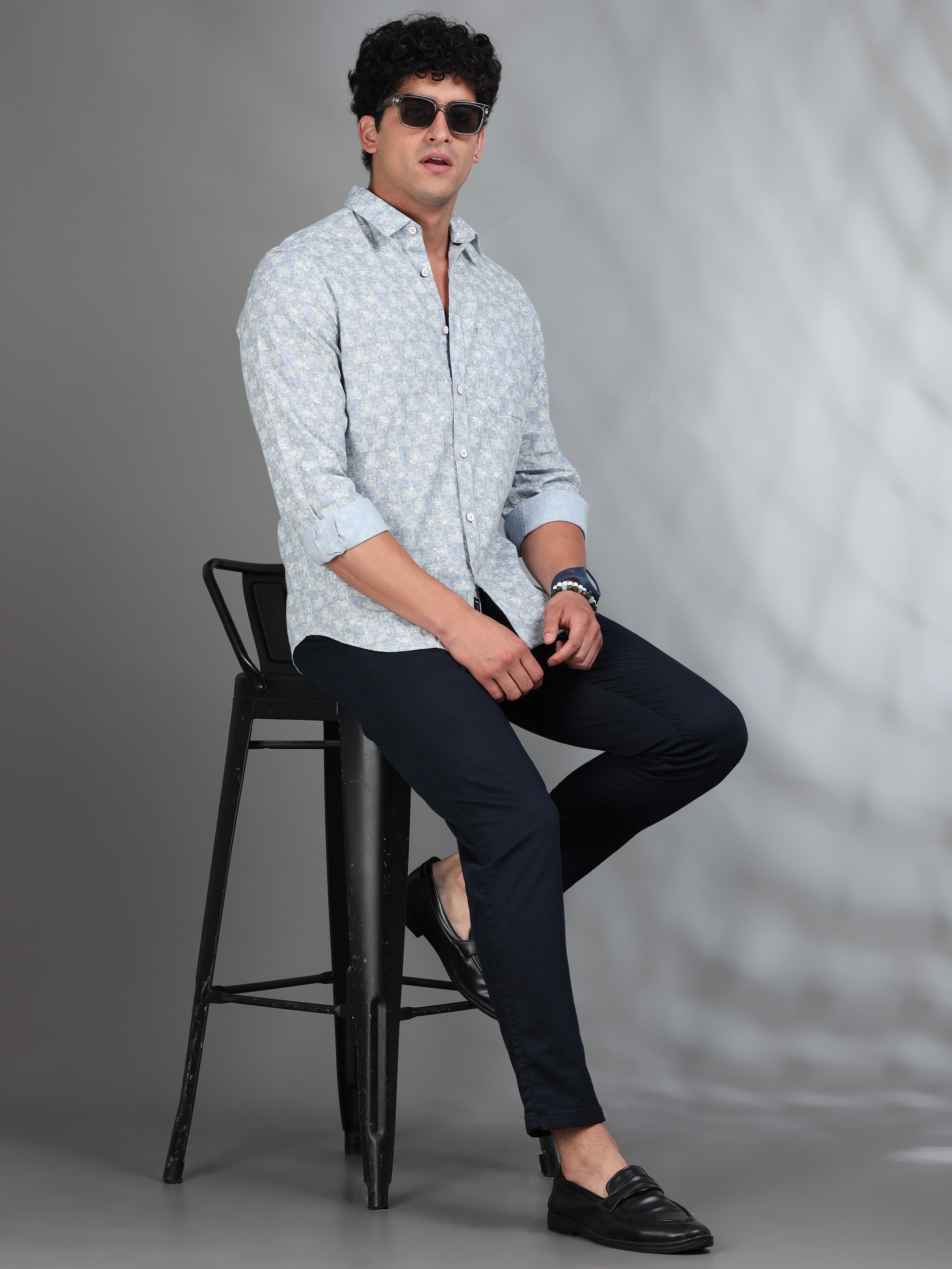 MEN'S LT.LAVENDER PRINT SLIM FIT SHIRT