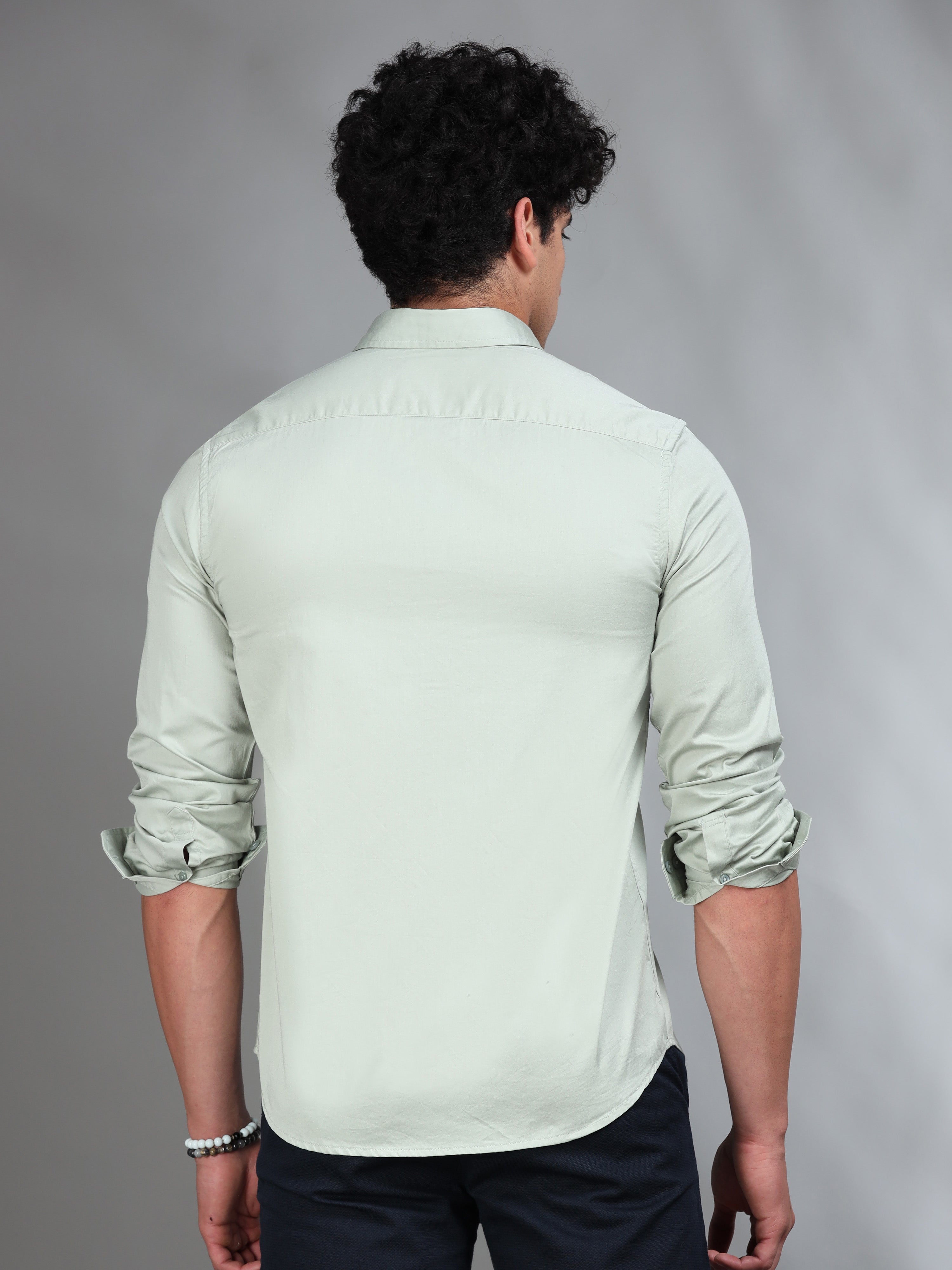 MEN'S LT.GREEN SOLID SLIM FIT SHIRT