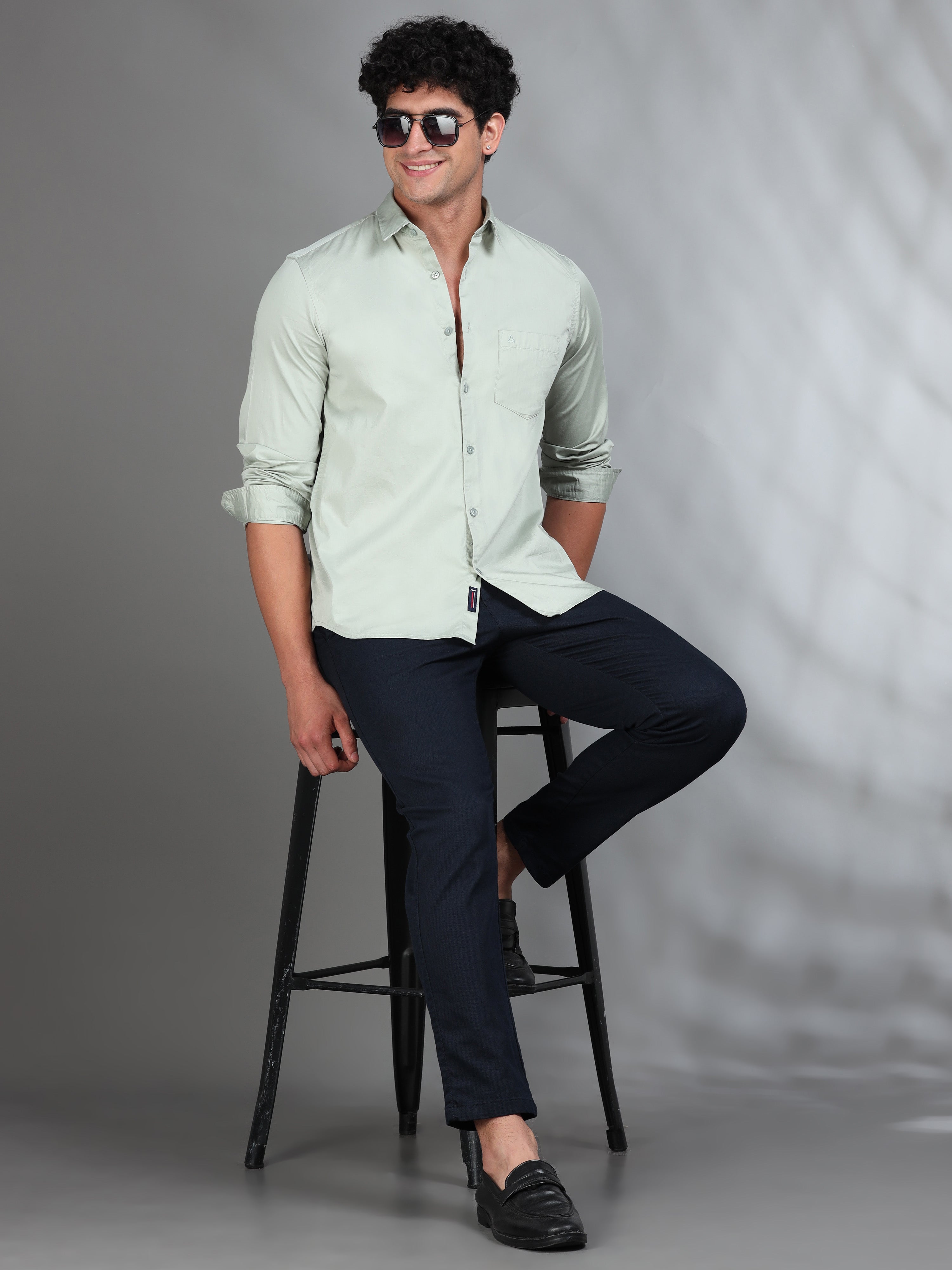 MEN'S LT.GREEN SOLID SLIM FIT SHIRT