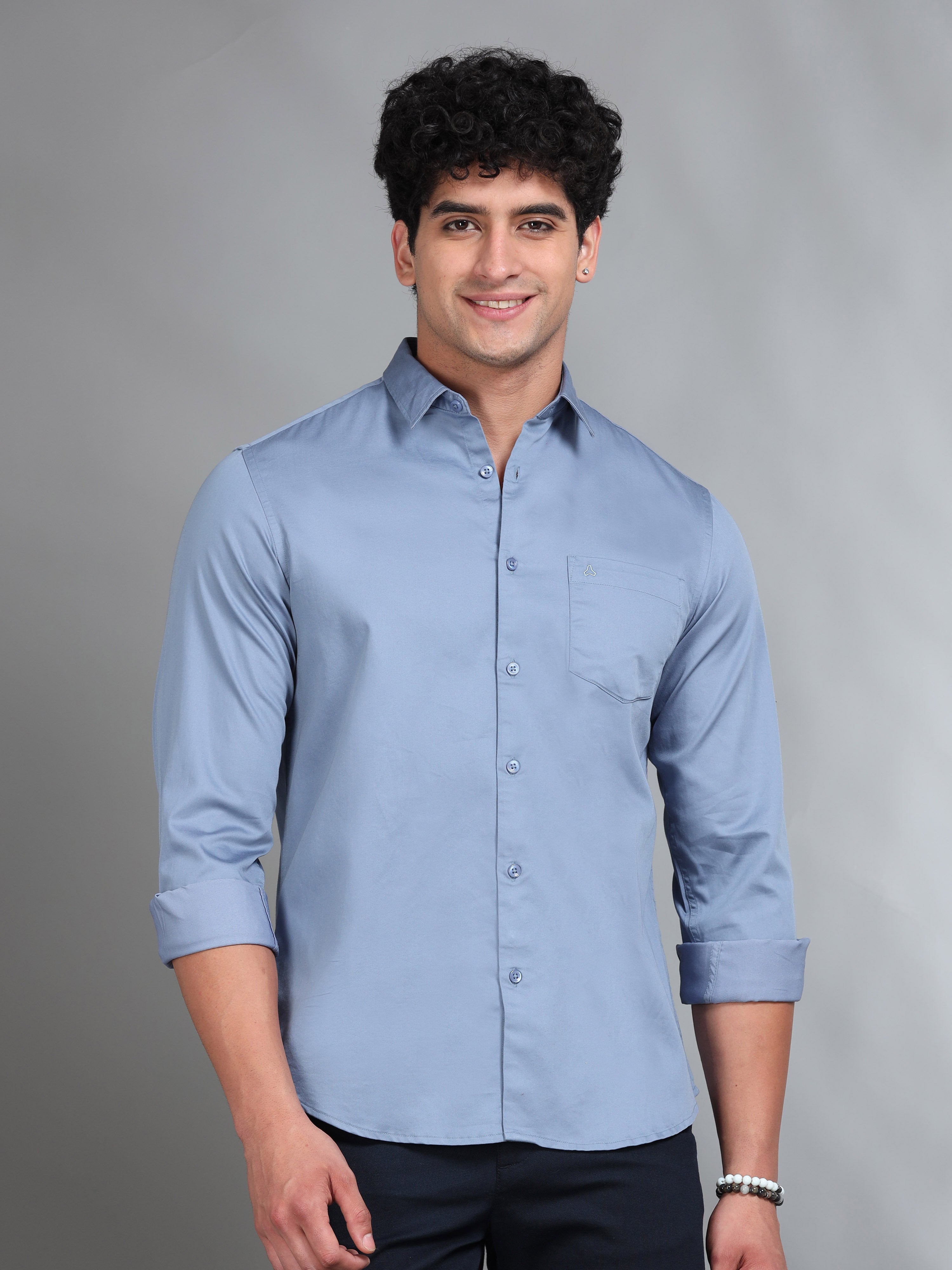 MEN'S SLATE BLUE SOLID SLIM FIT SHIRT