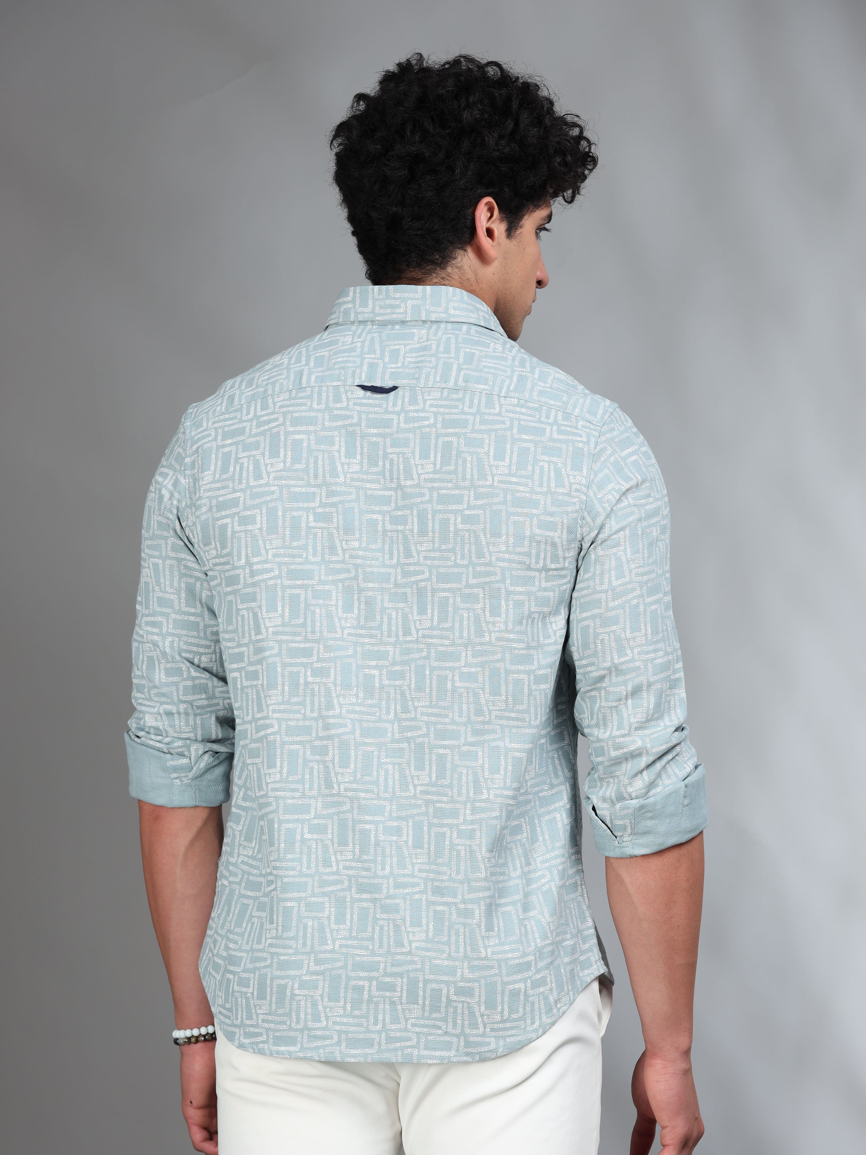 MEN'S WHITE PRINT SLIM FIT SHIRT