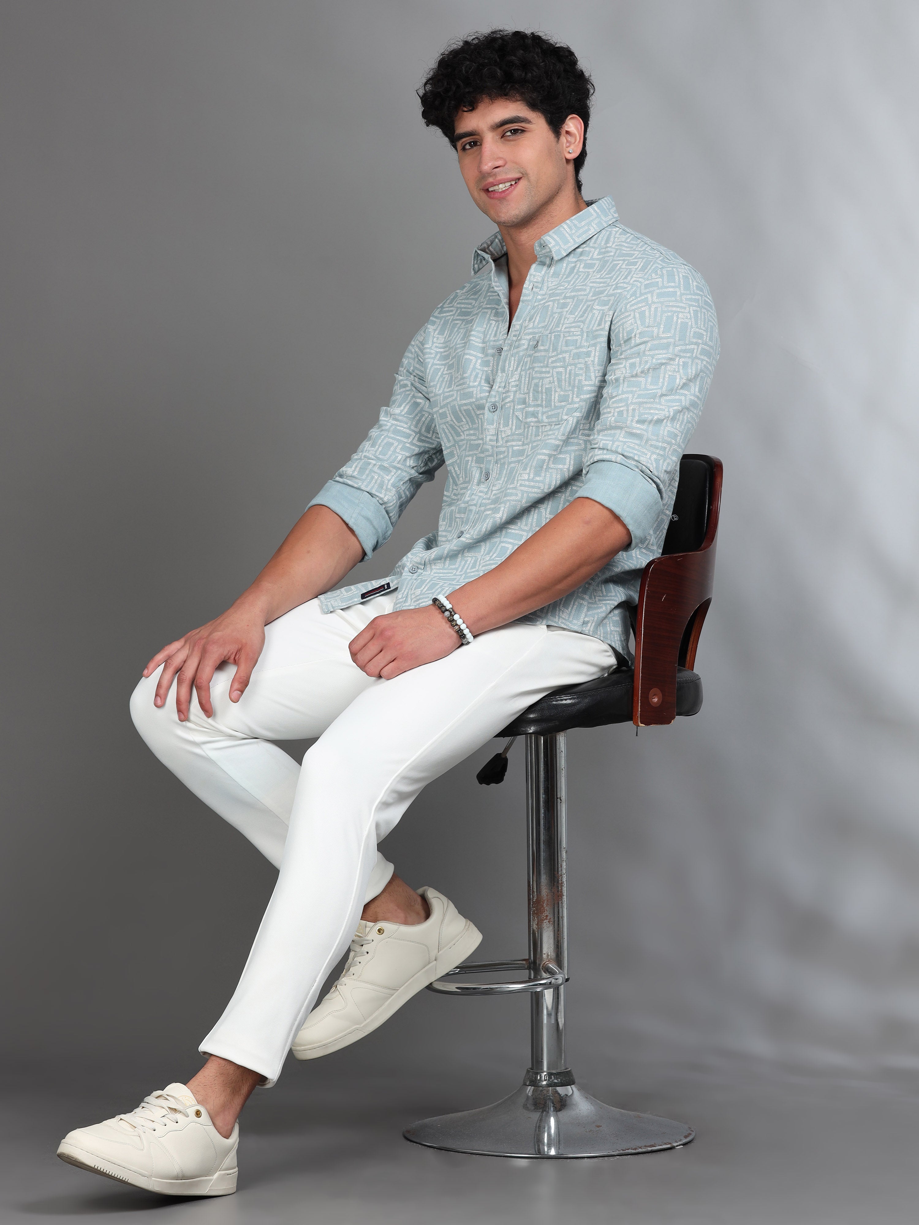 MEN'S WHITE PRINT SLIM FIT SHIRT