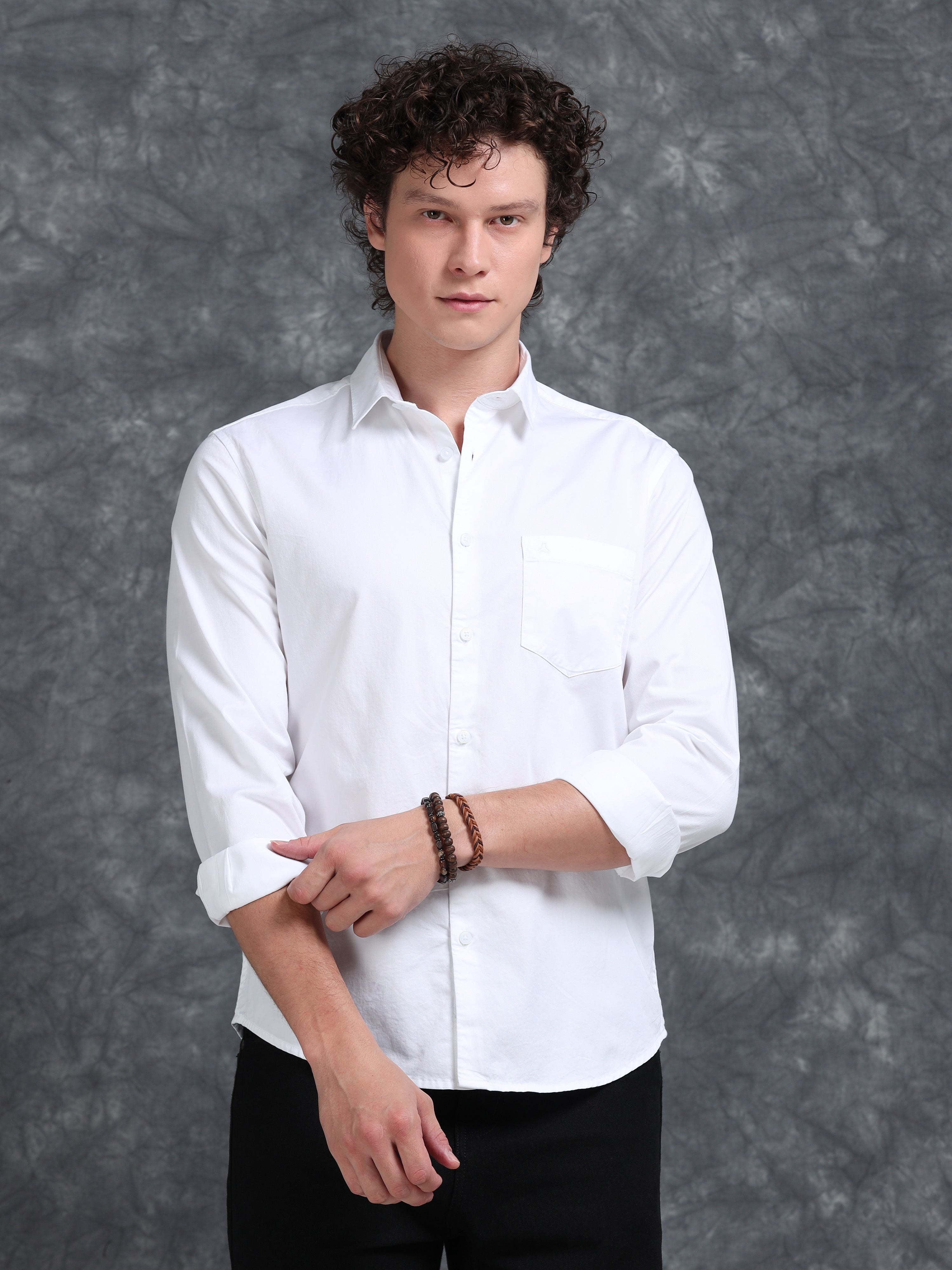 MEN'S WHITE SOLID SLIM FIT SHIRT
