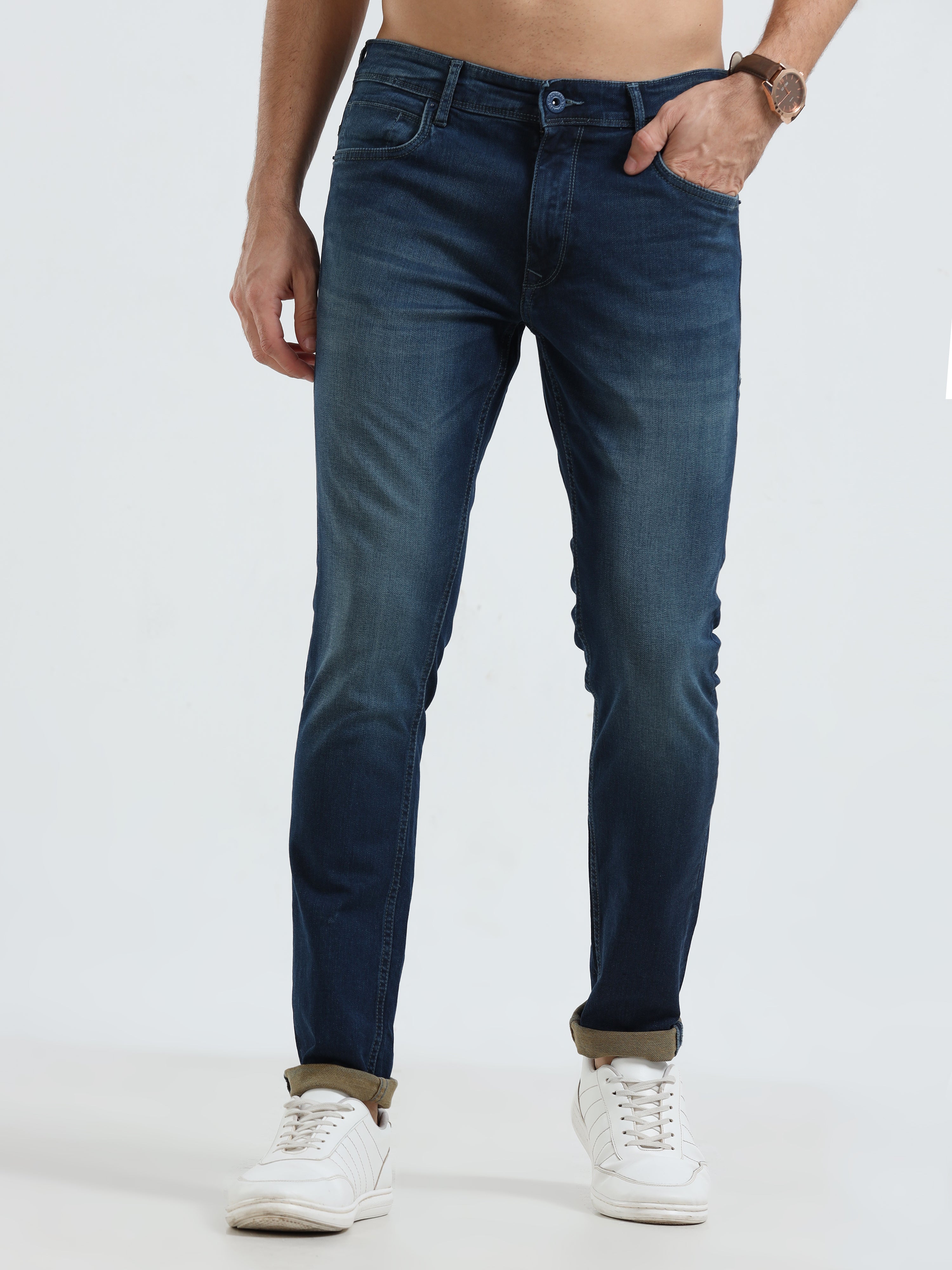 MEN'S BLUE SOLID SLIM FIT JEANS