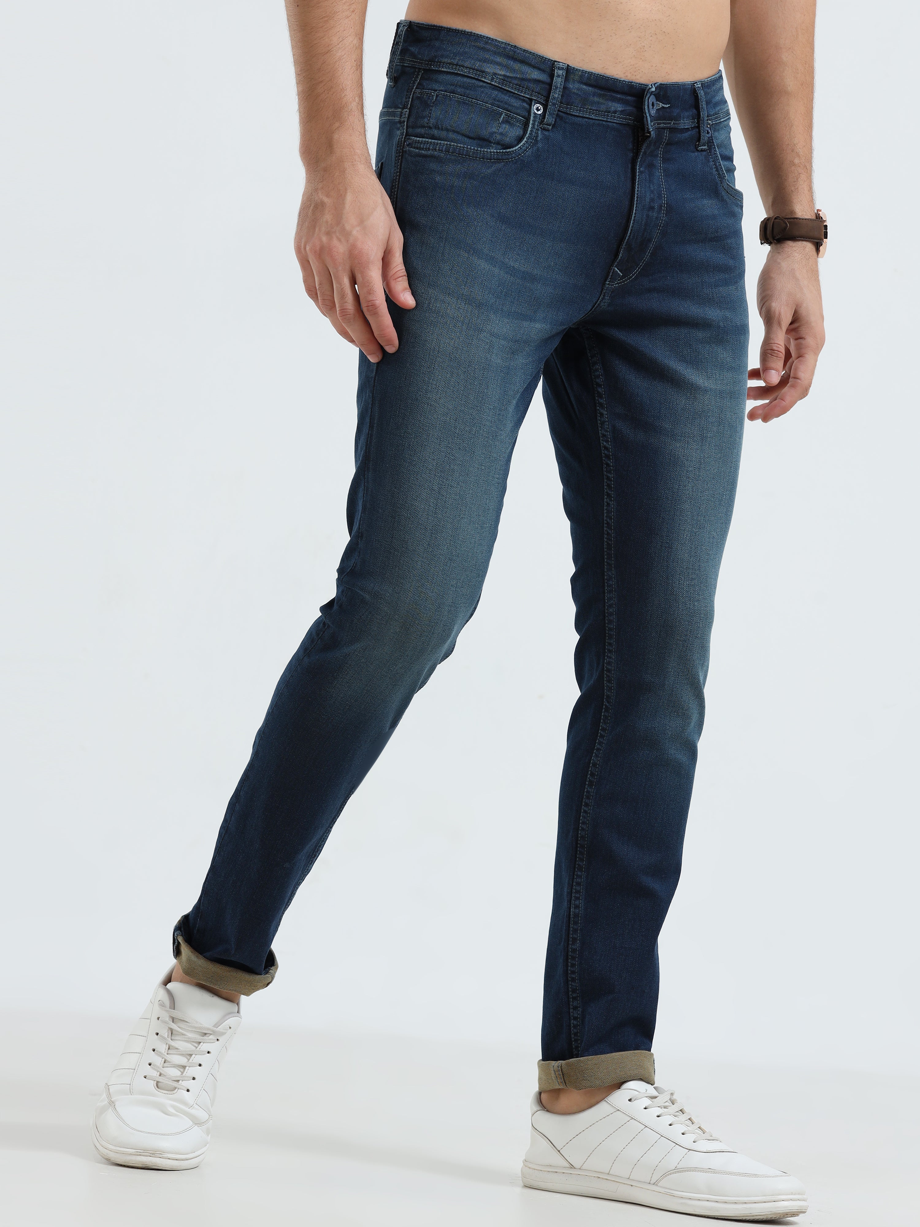 MEN'S BLUE SOLID SLIM FIT JEANS