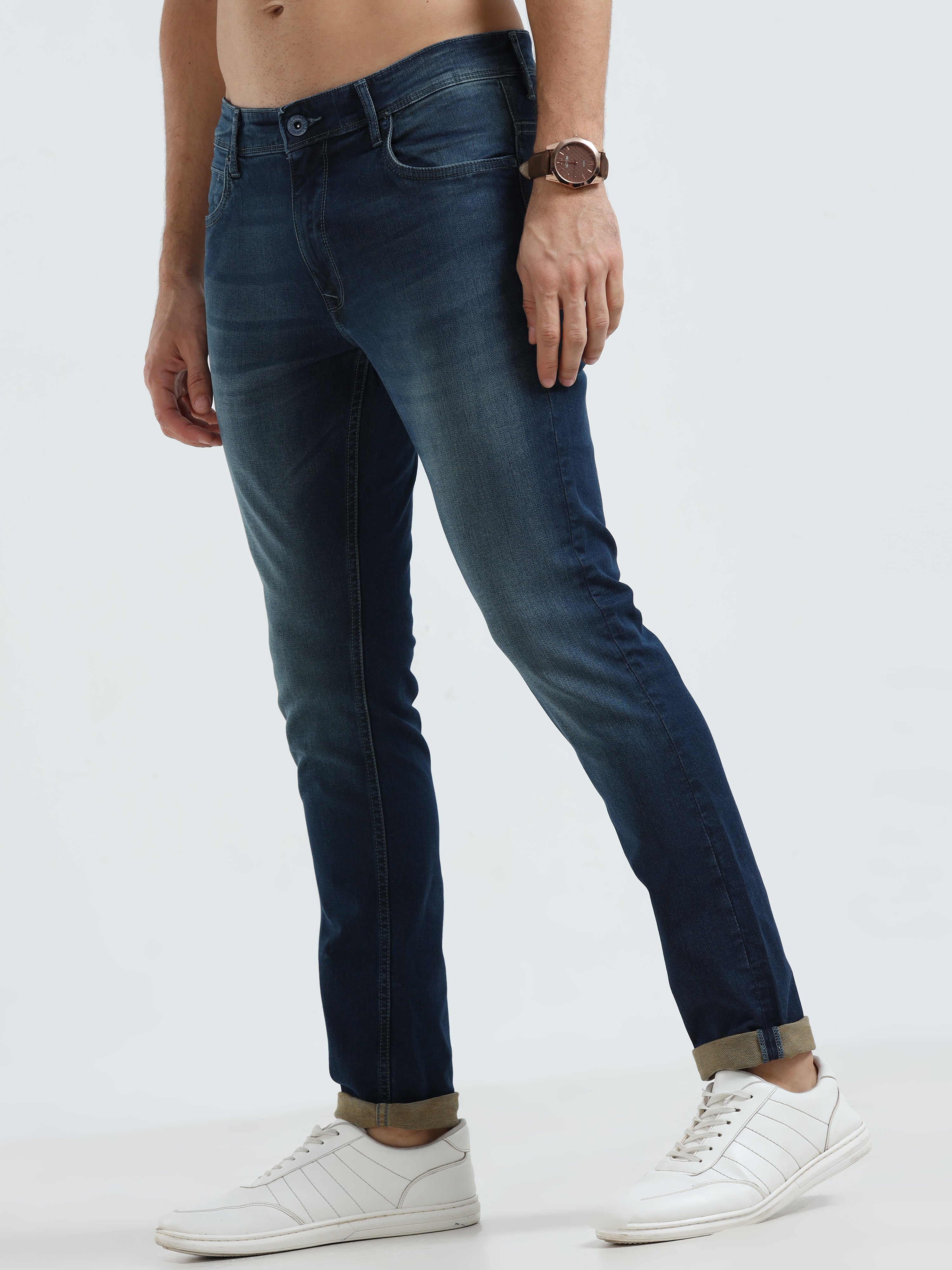 MEN'S BLUE SOLID SLIM FIT JEANS