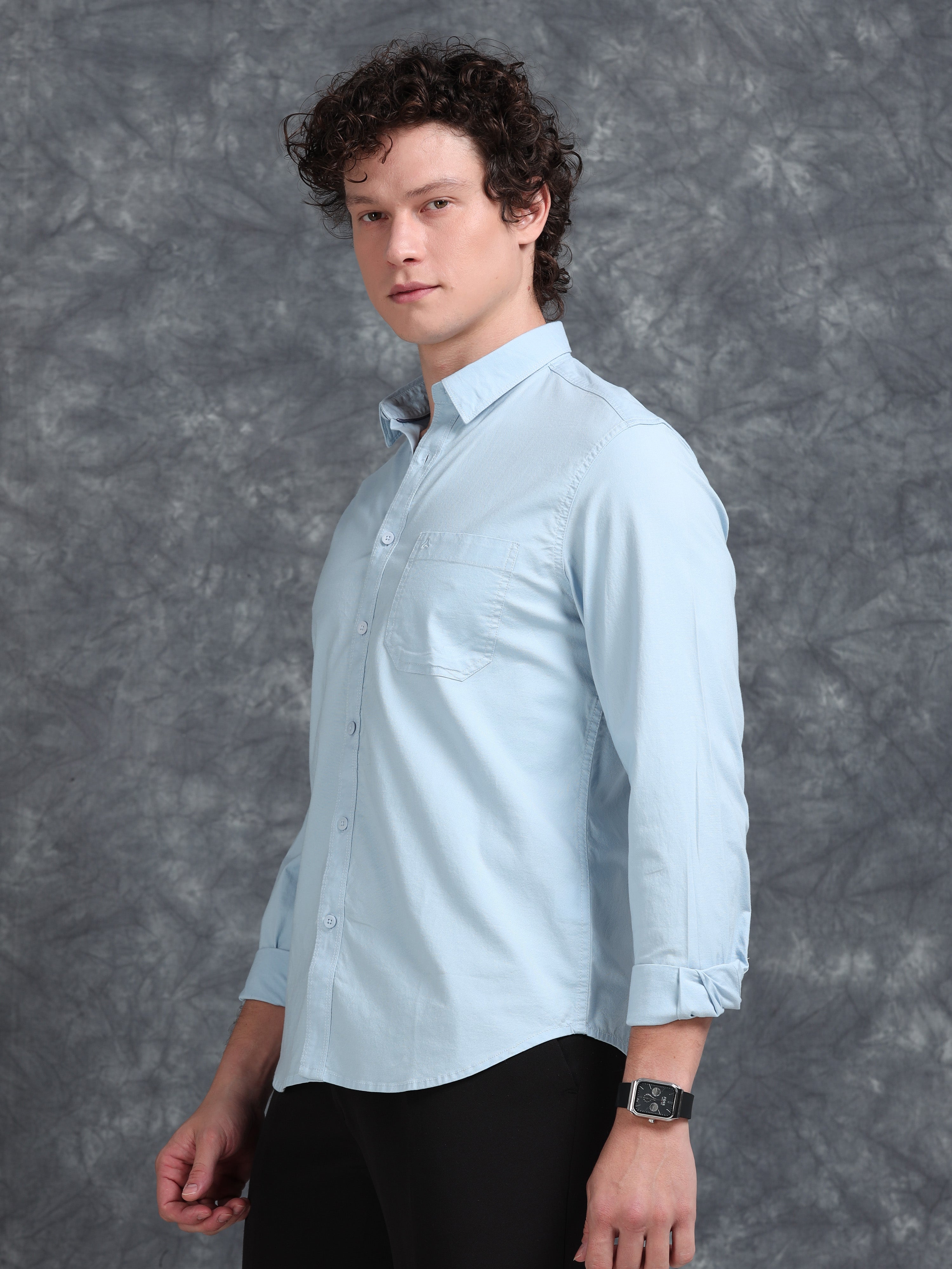 MEN'S LT.BLUE SOLID SLIM FIT SHIRT