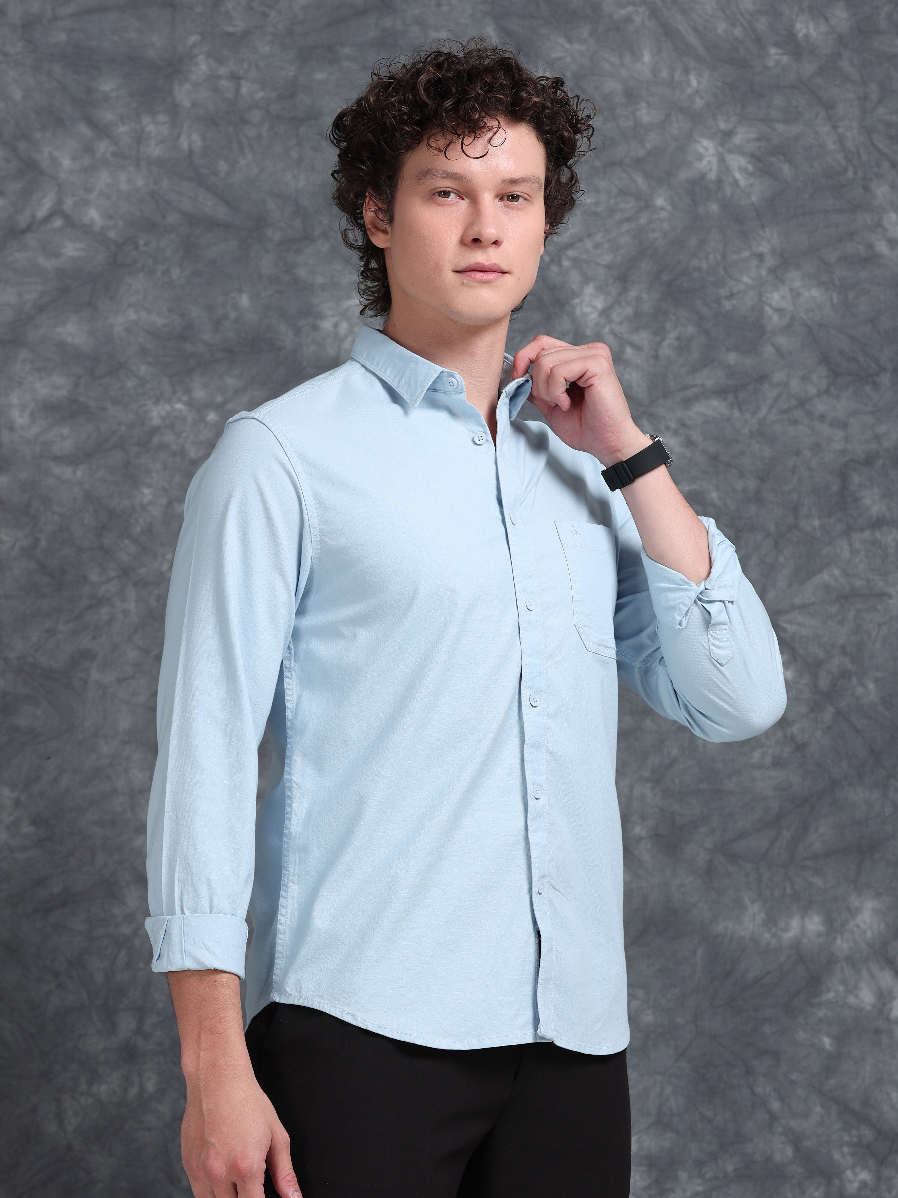 MEN'S LT.BLUE SOLID SLIM FIT SHIRT