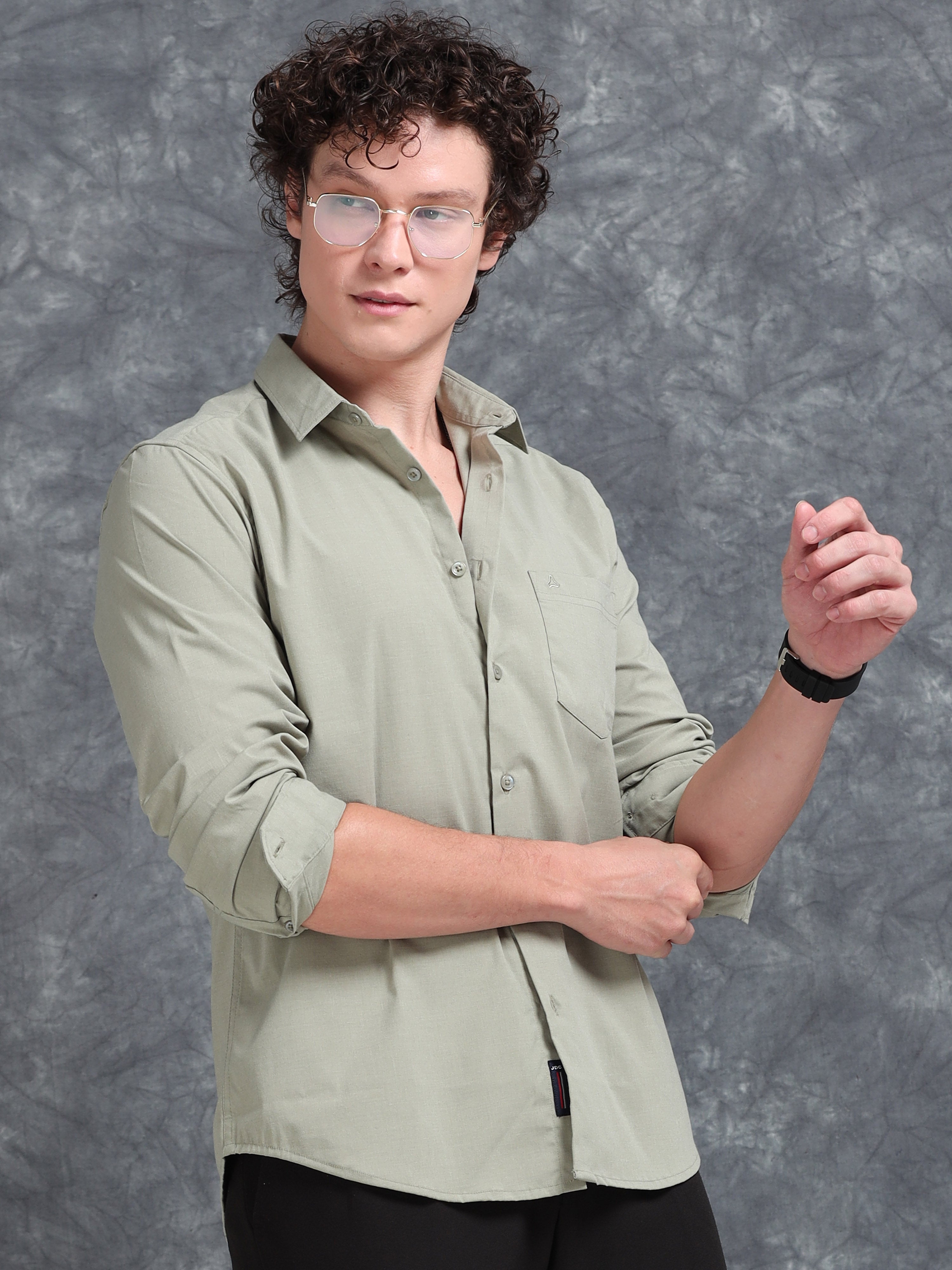 MEN'S PISTA GREEN SOLID SLIM FIT SHIRT