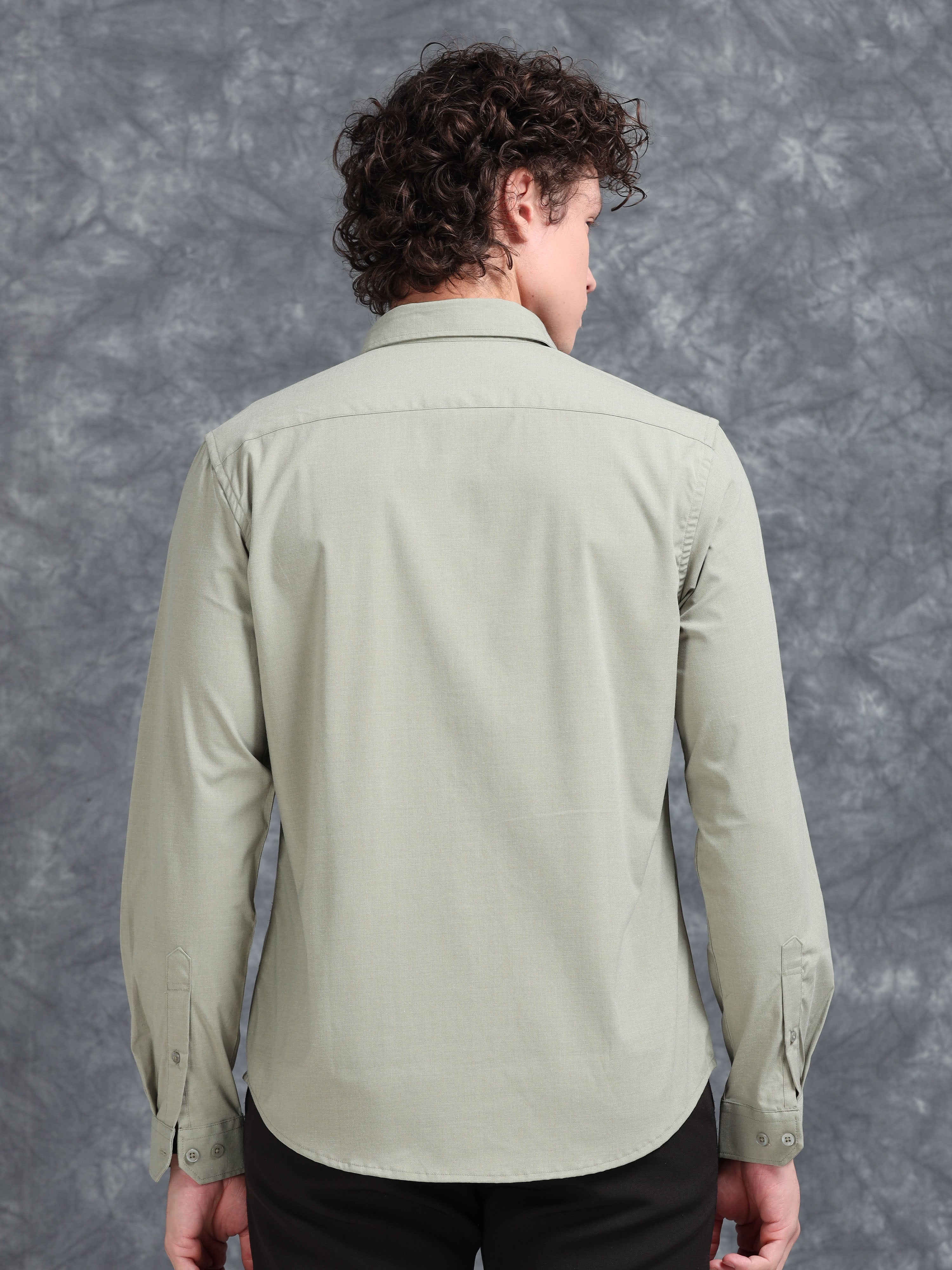 MEN'S PISTA GREEN SOLID SLIM FIT SHIRT