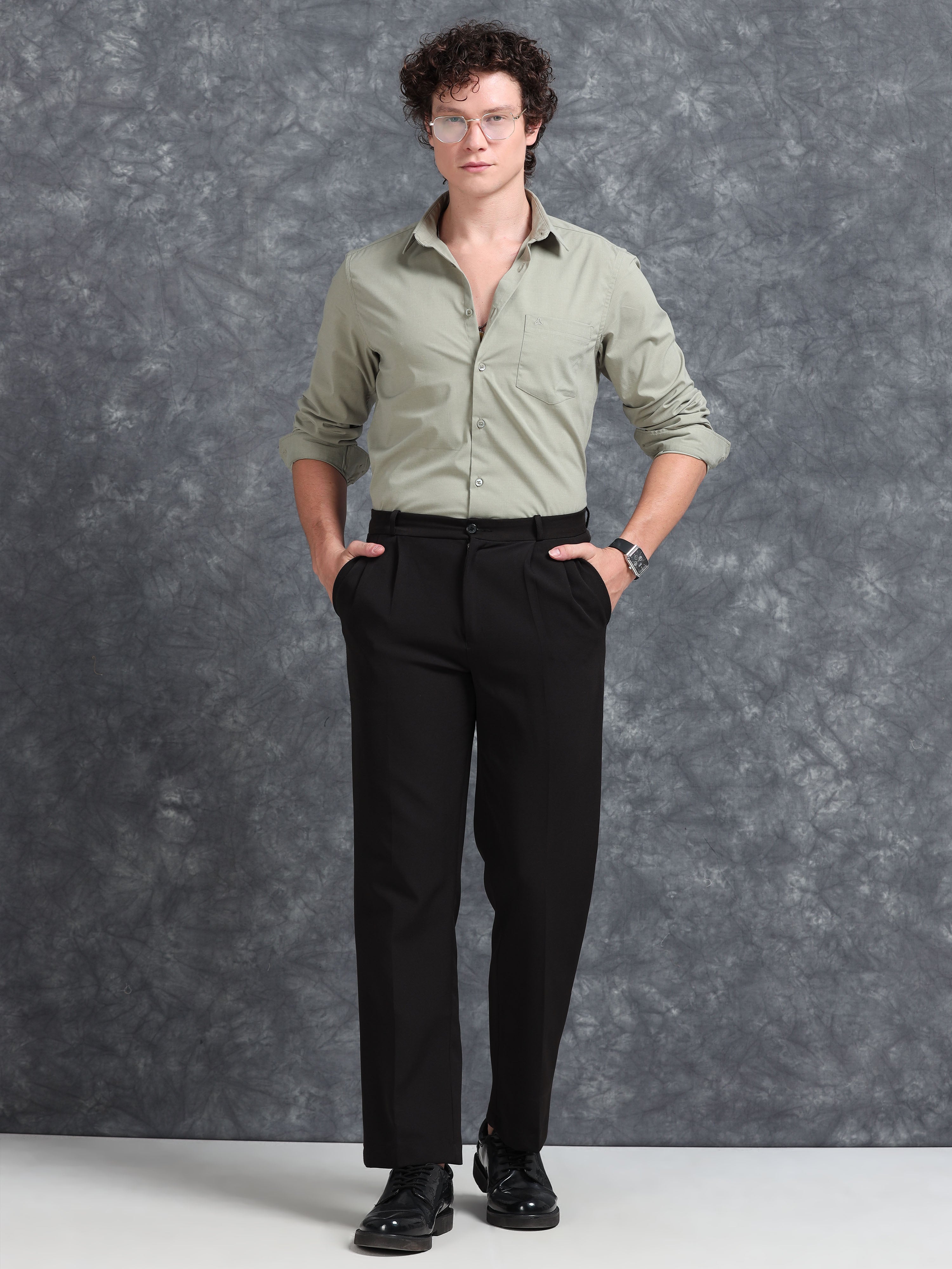 MEN'S PISTA GREEN SOLID SLIM FIT SHIRT