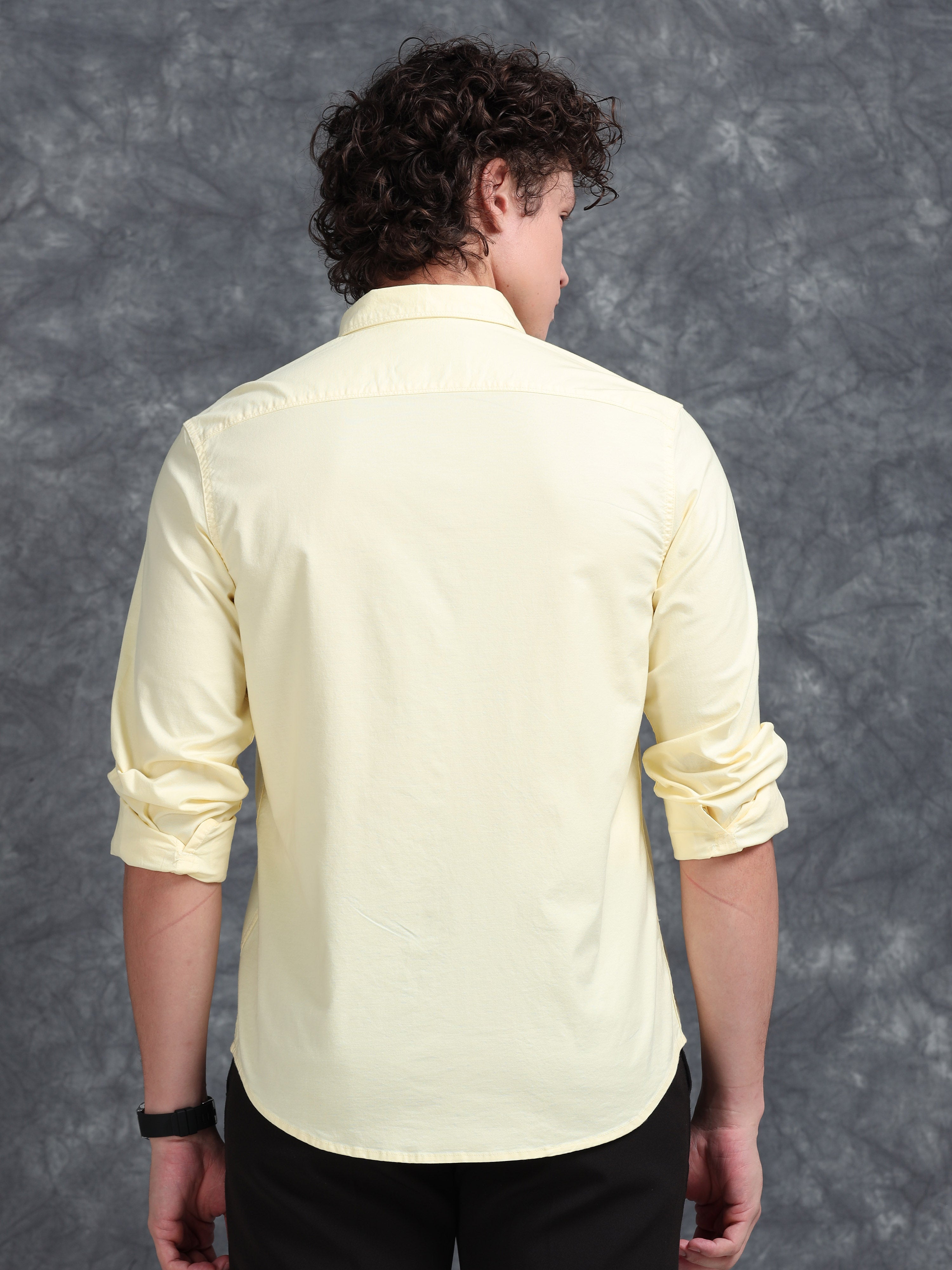 MEN'S LT.YELLOW SOLID SLIM FIT SHIRT