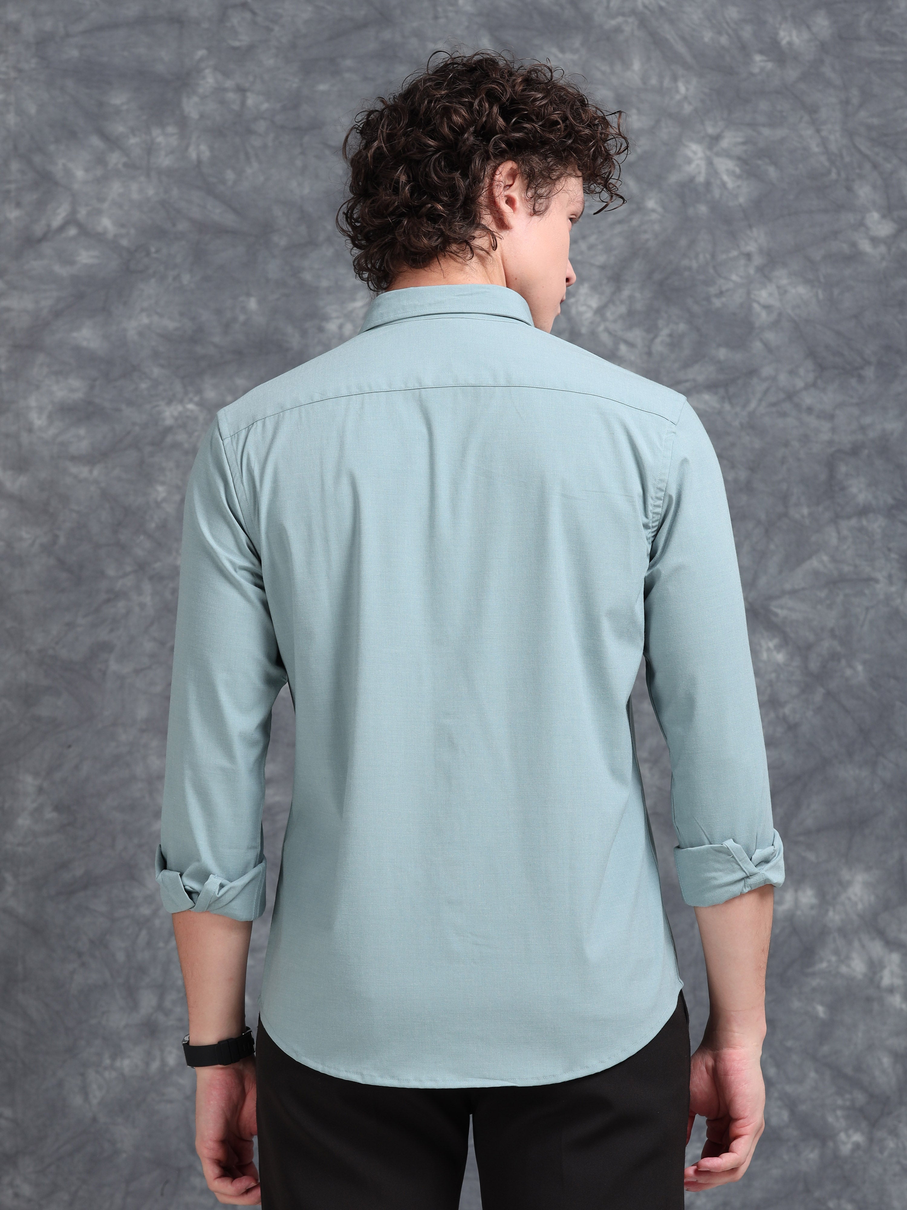 MEN'S LT.GREEN SOLID SLIM FIT SHIRT