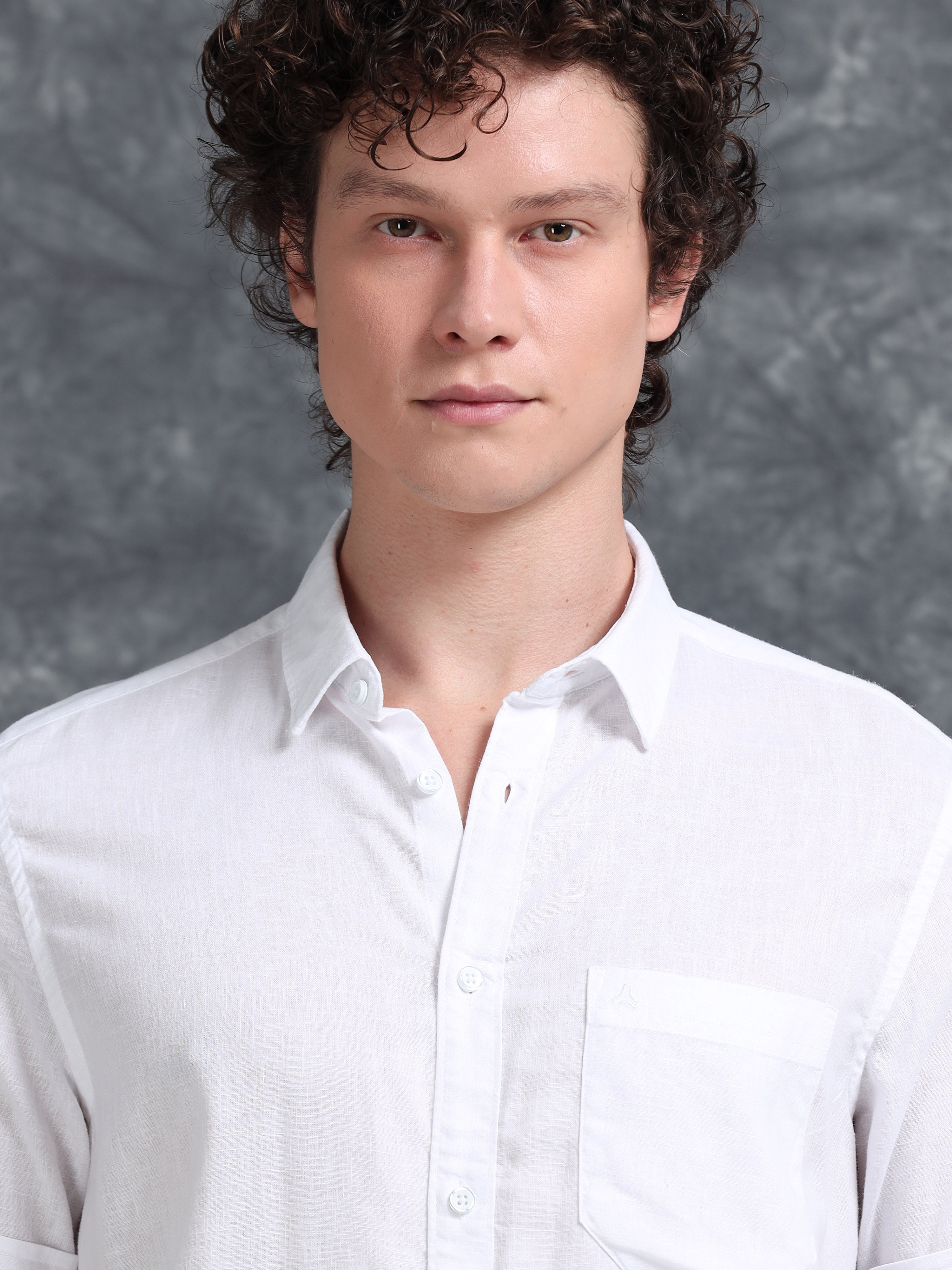 MEN'S WHITE SOLID SLIM FIT LINEN SHIRT