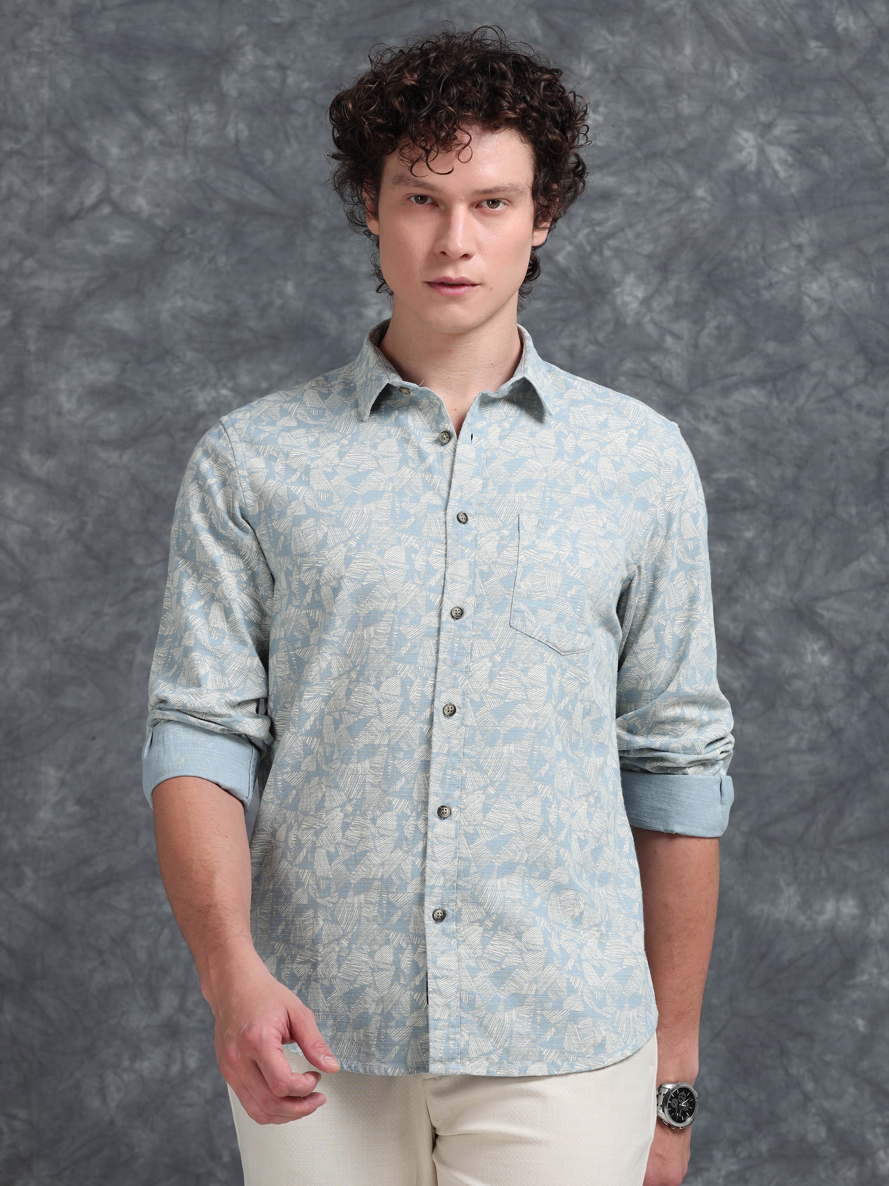 MEN'S BLUE PRINT SLIM FIT SHIRT