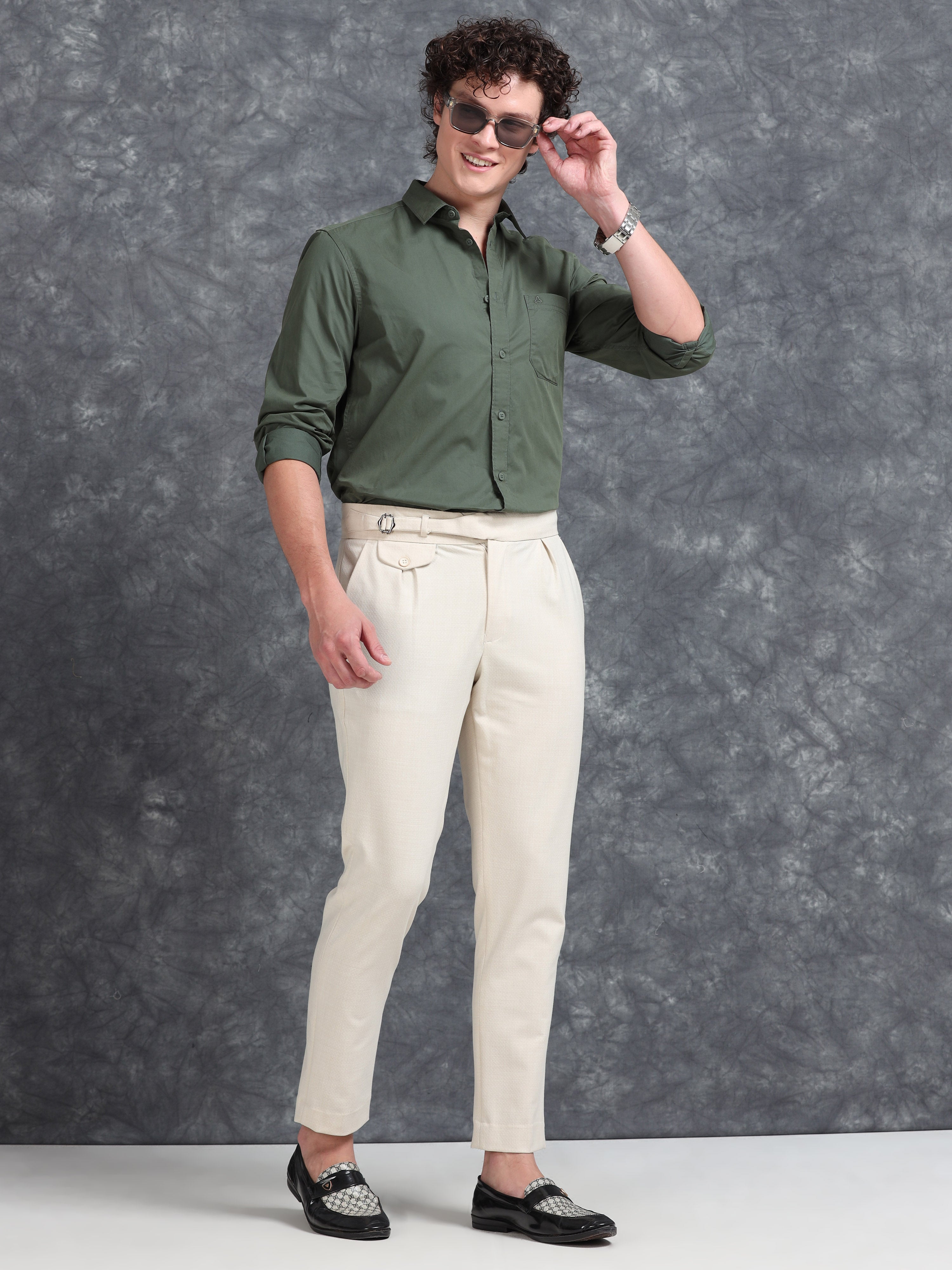 MEN'S GREEN SOLID SLIM FIT SHIRT