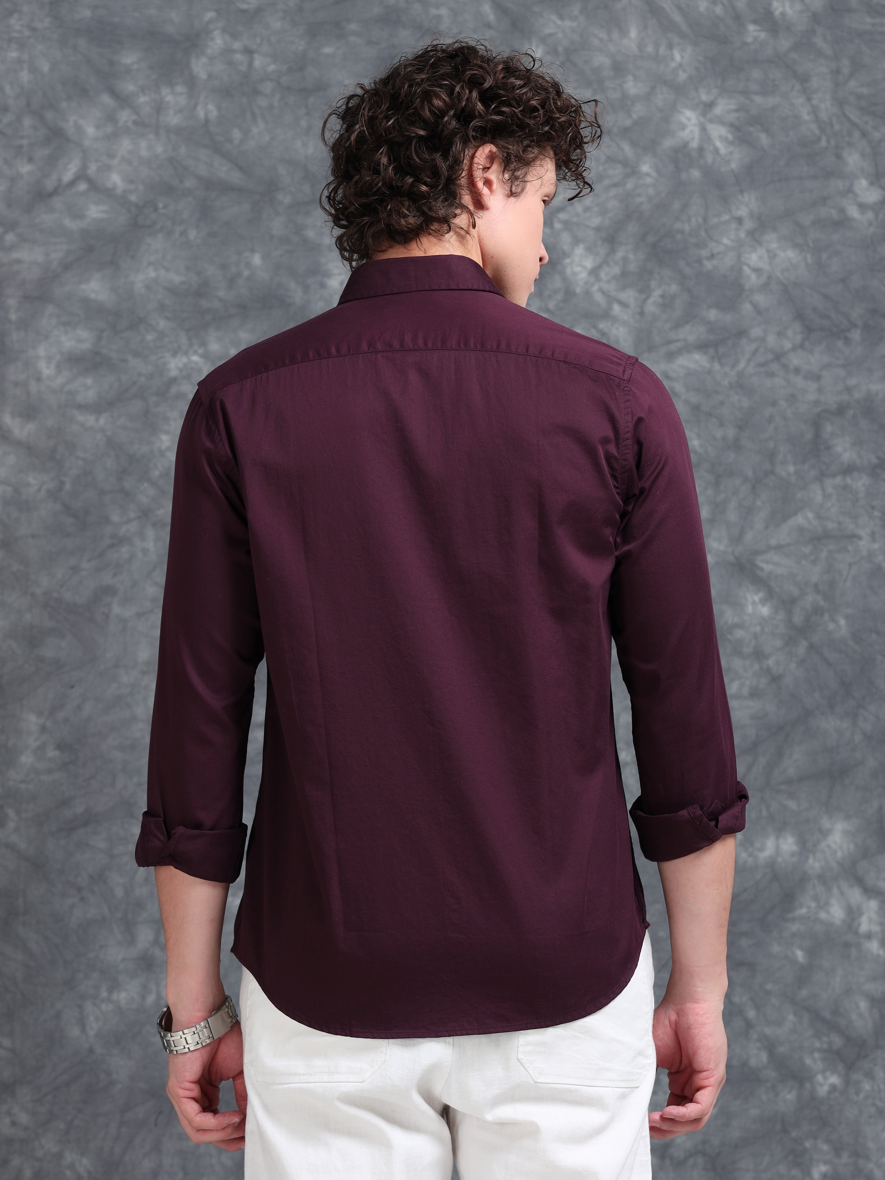 MEN'S WINE SOLID SLIM FIT SHIRT