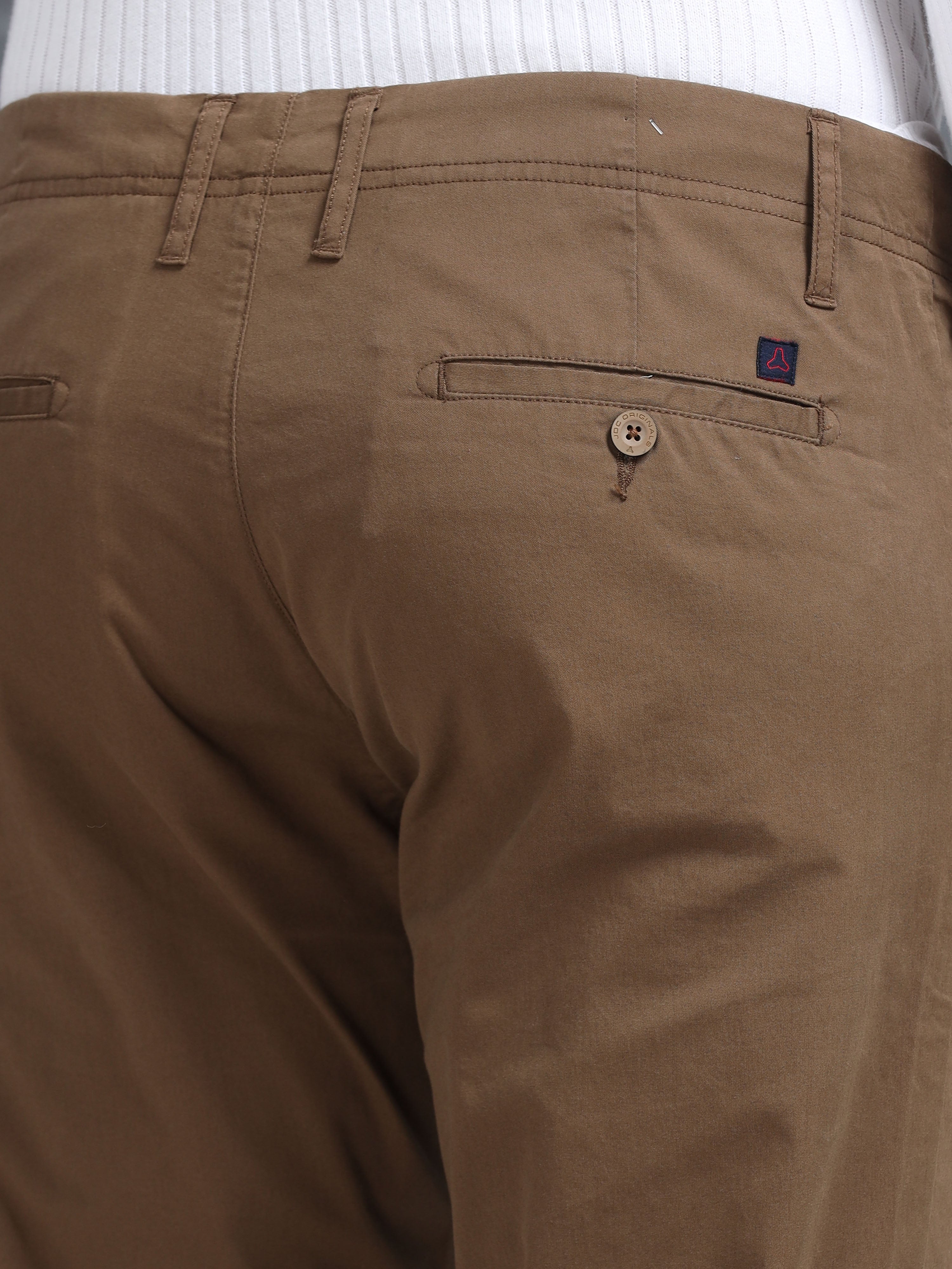 MEN'S DK.KHAKI SOLID SLIM FIT TROUSER