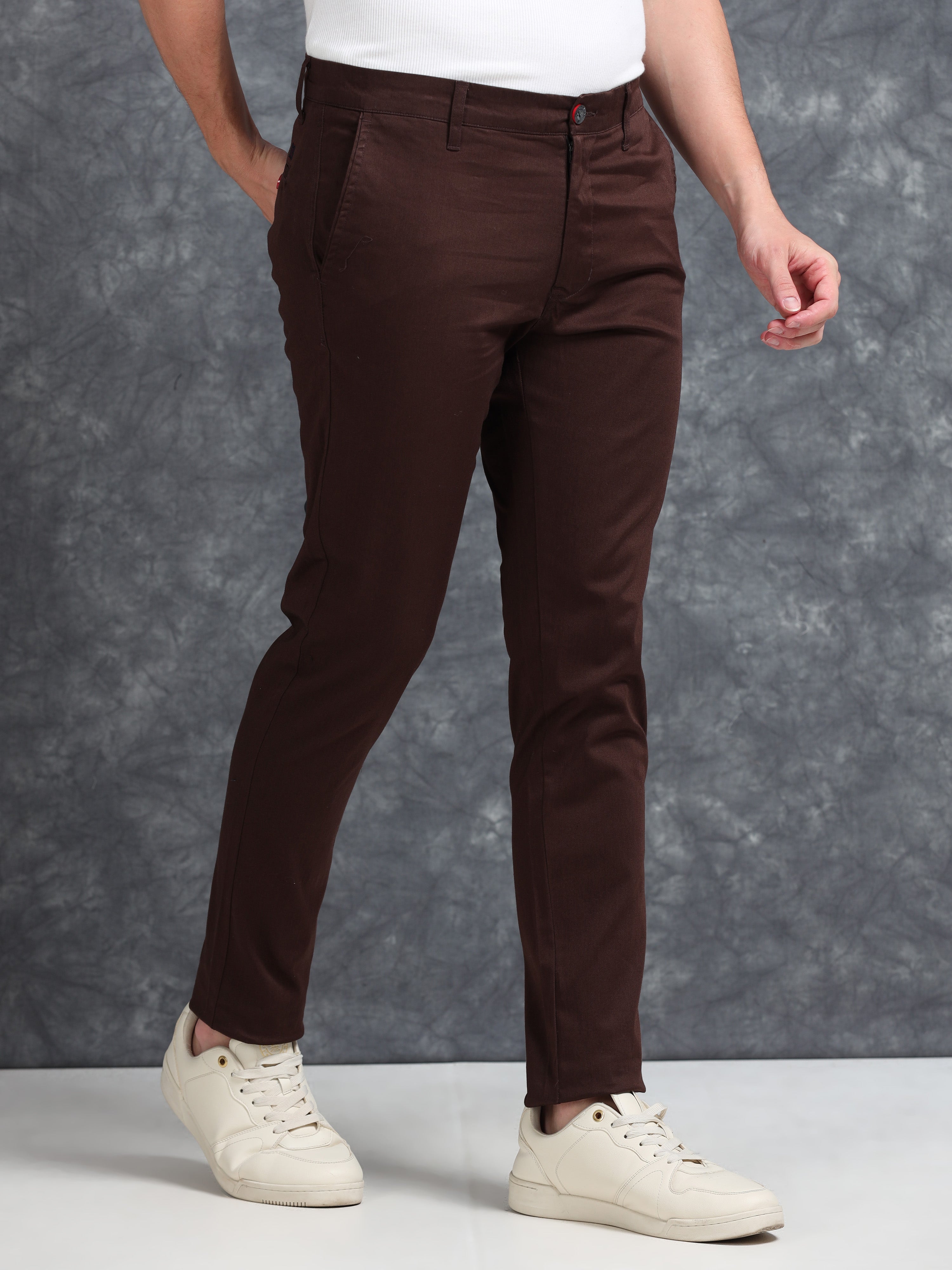 MEN'S COFFEE SOLID SLIM FIT TROUSER
