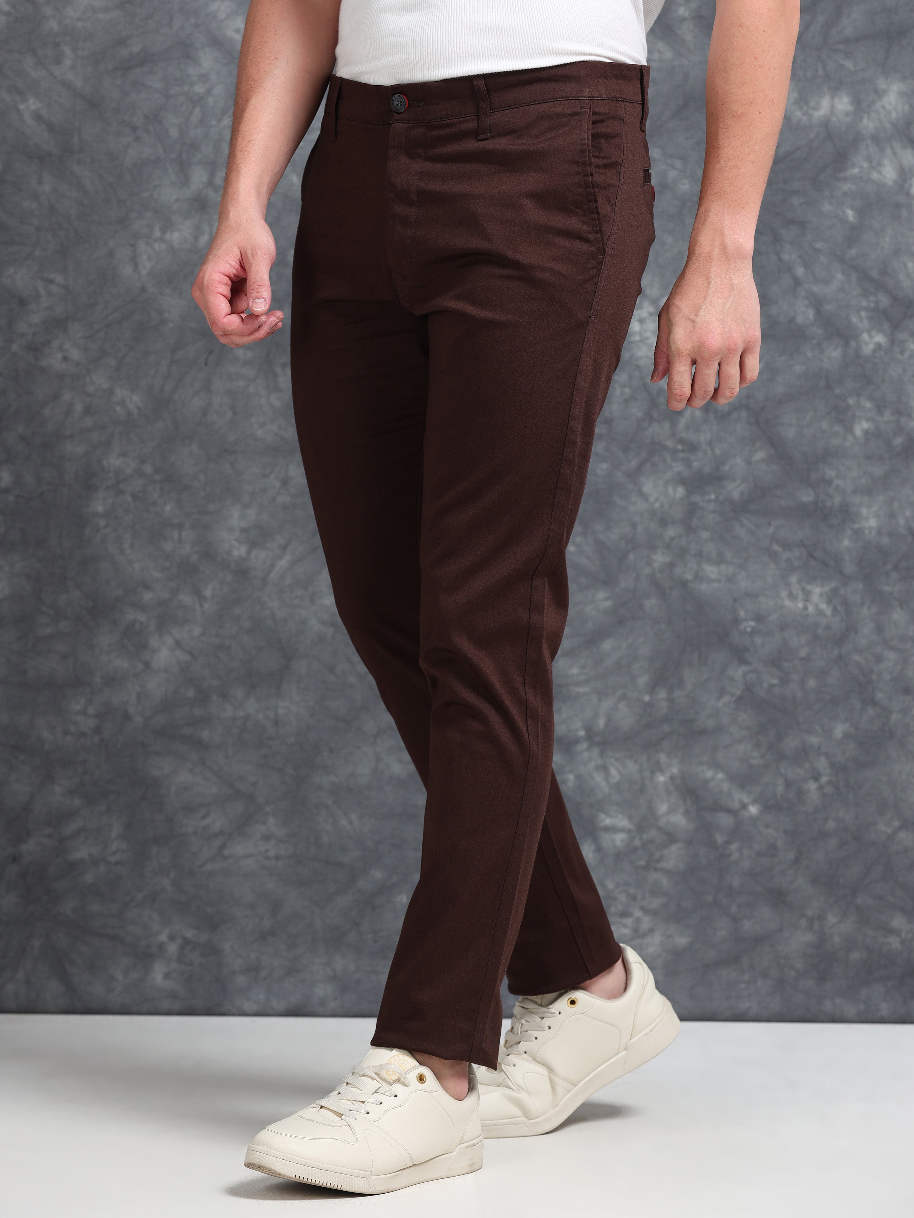 MEN'S COFFEE SOLID SLIM FIT TROUSER