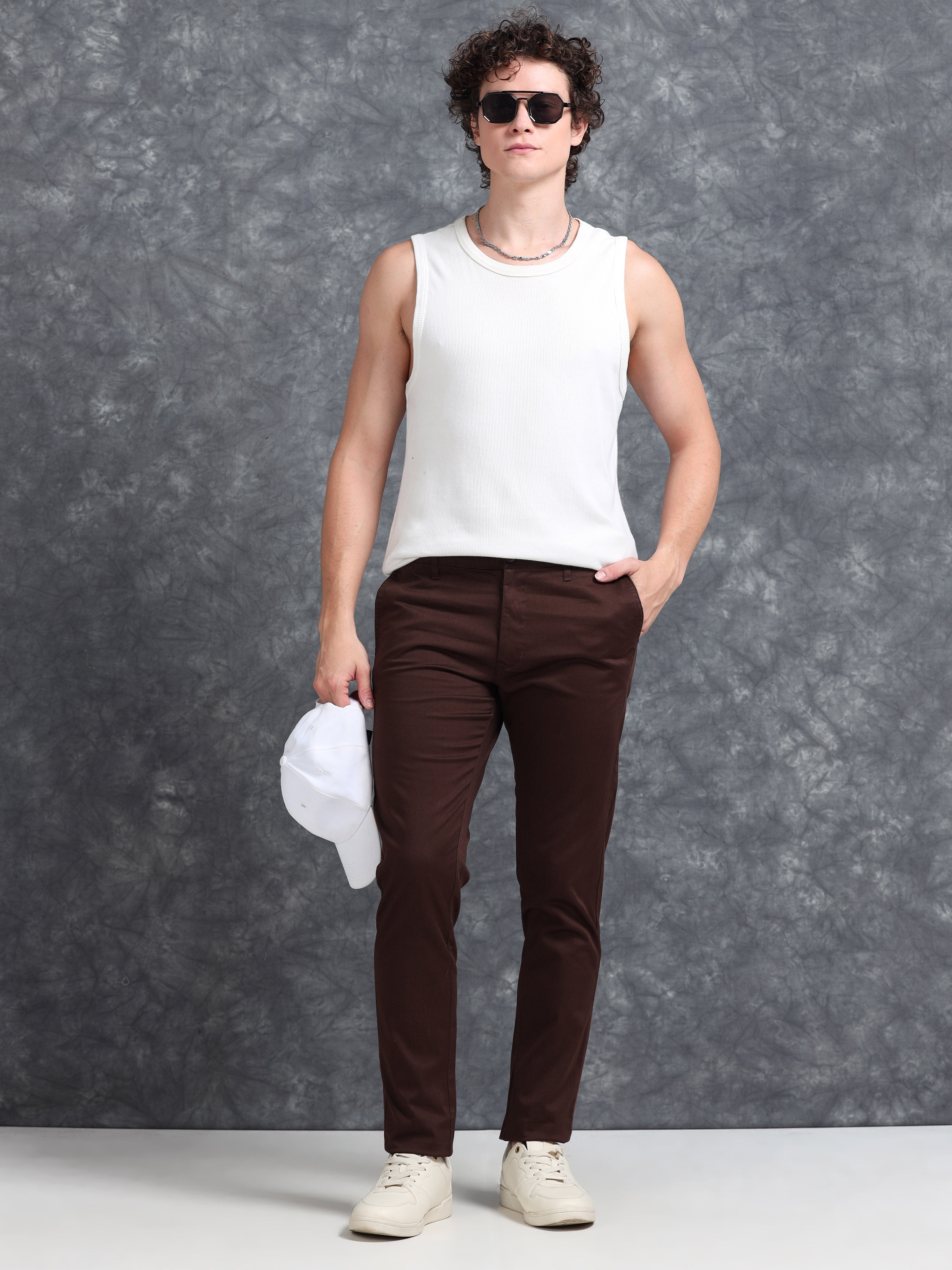 MEN'S COFFEE SOLID SLIM FIT TROUSER