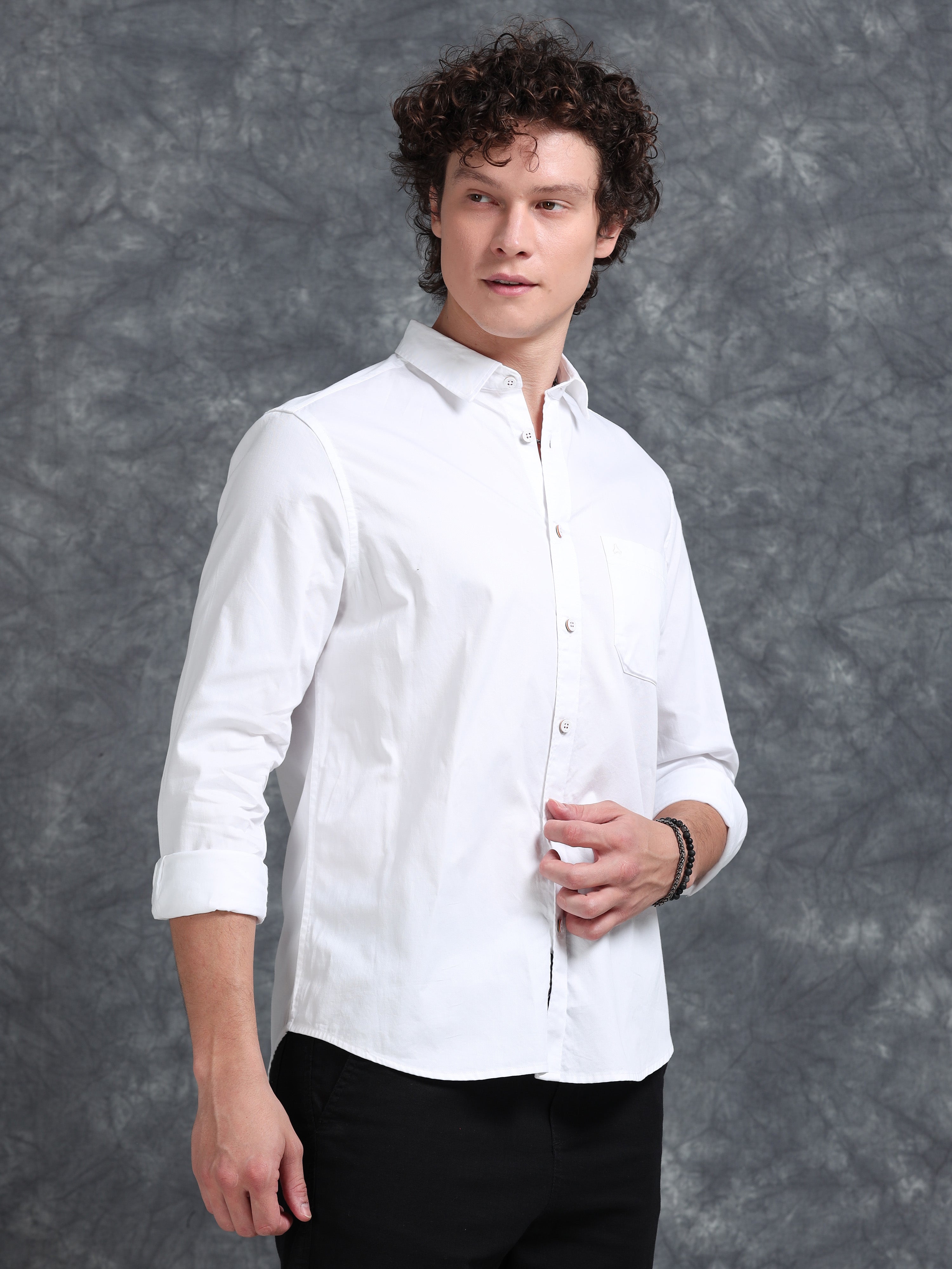 MEN'S WHITE SOLID SLIM FIT SHIRT