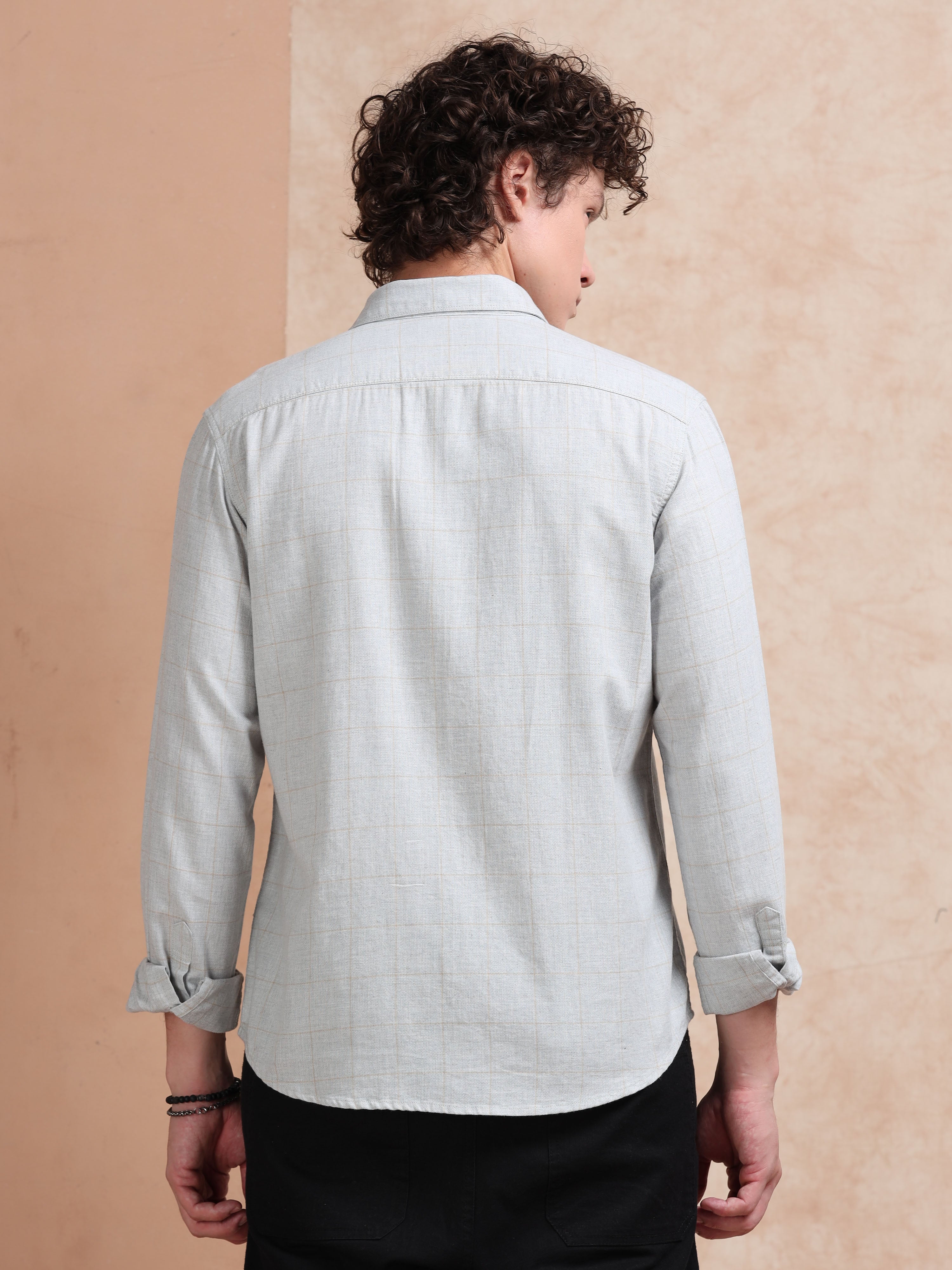 MEN'S LT.GREY CHECKS SLIM FIT SHIRT