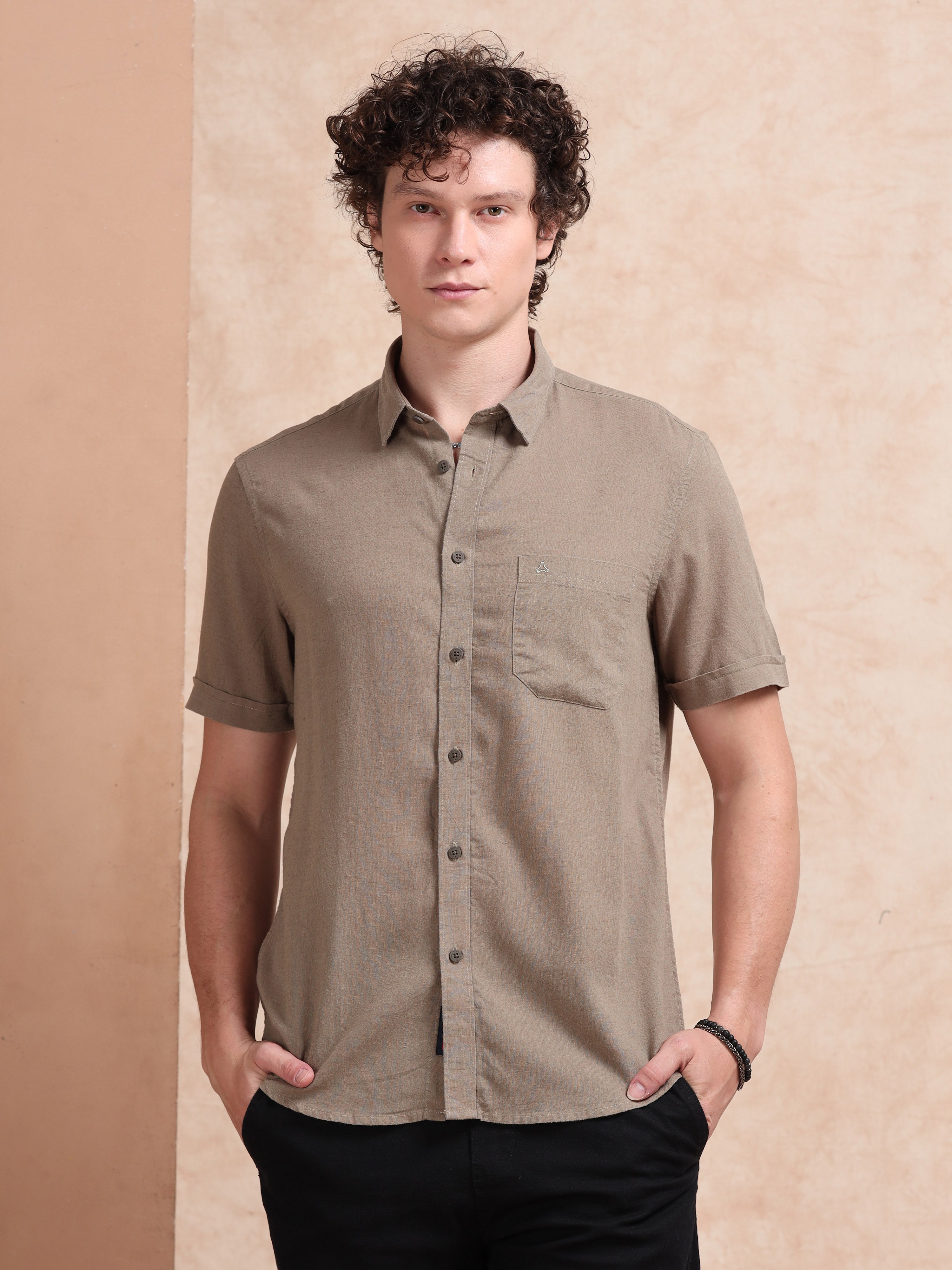 MEN'S MUDDY SOLID SLIM FIT LINEN SHIRT