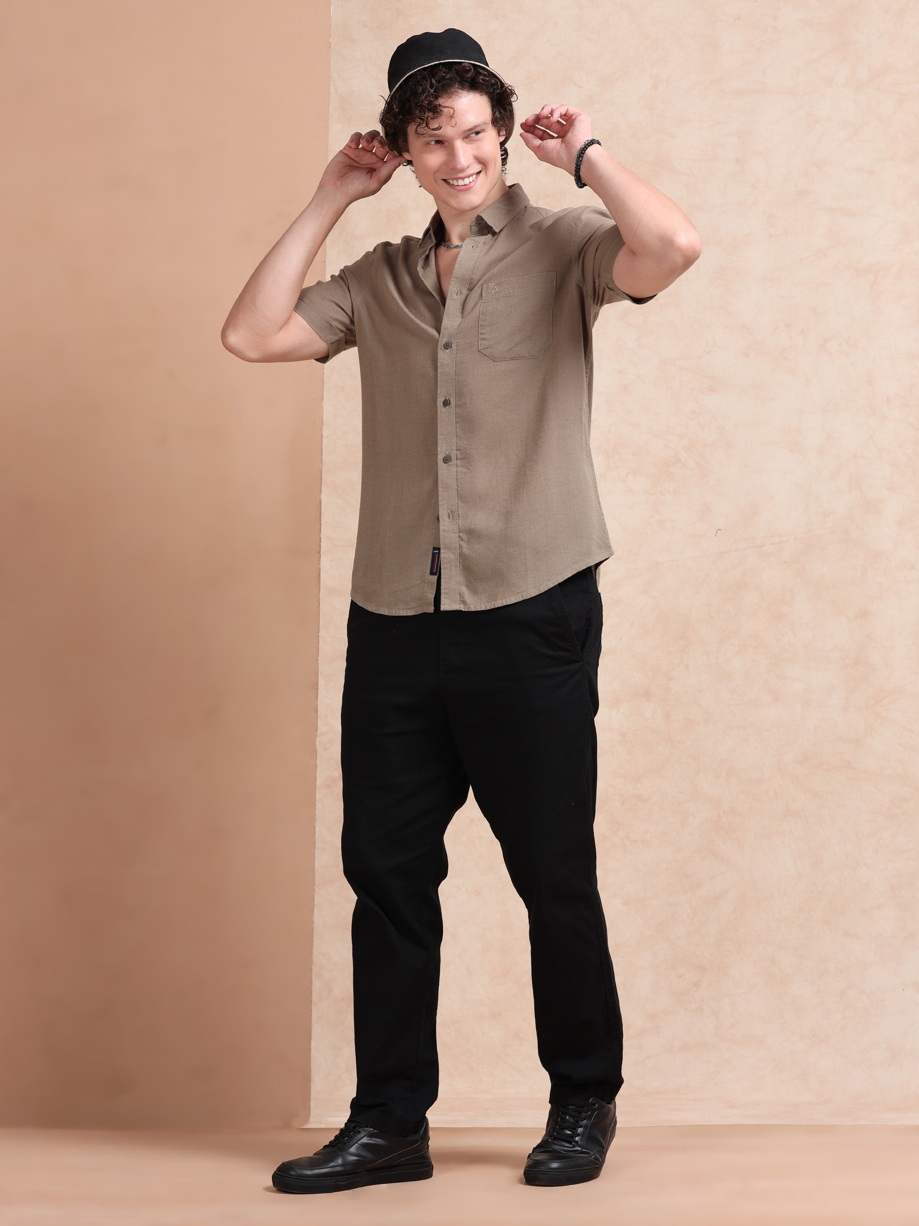 MEN'S MUDDY SOLID SLIM FIT LINEN SHIRT