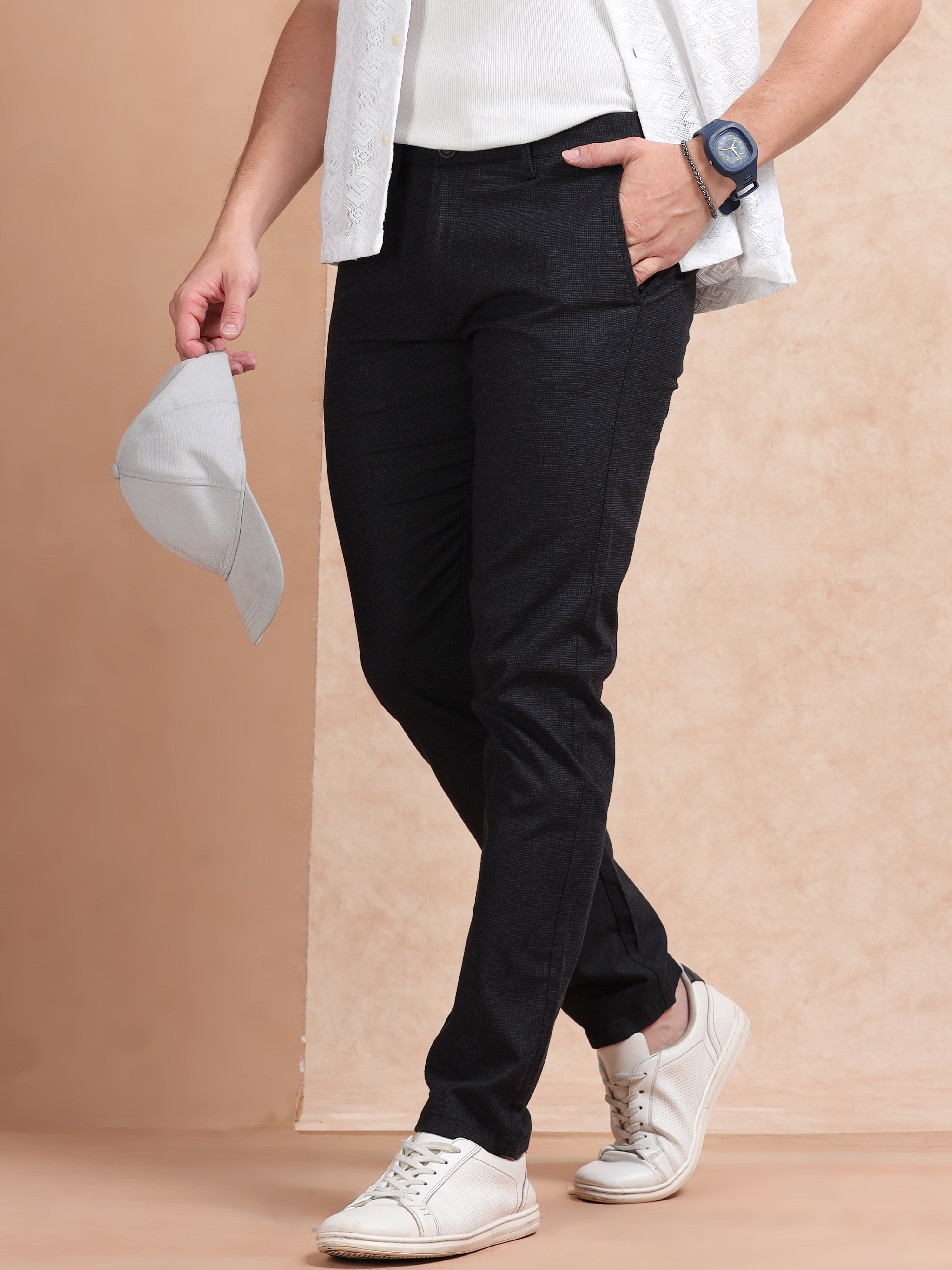 MEN'S BLACK SOLID SLIM FIT TROUSER